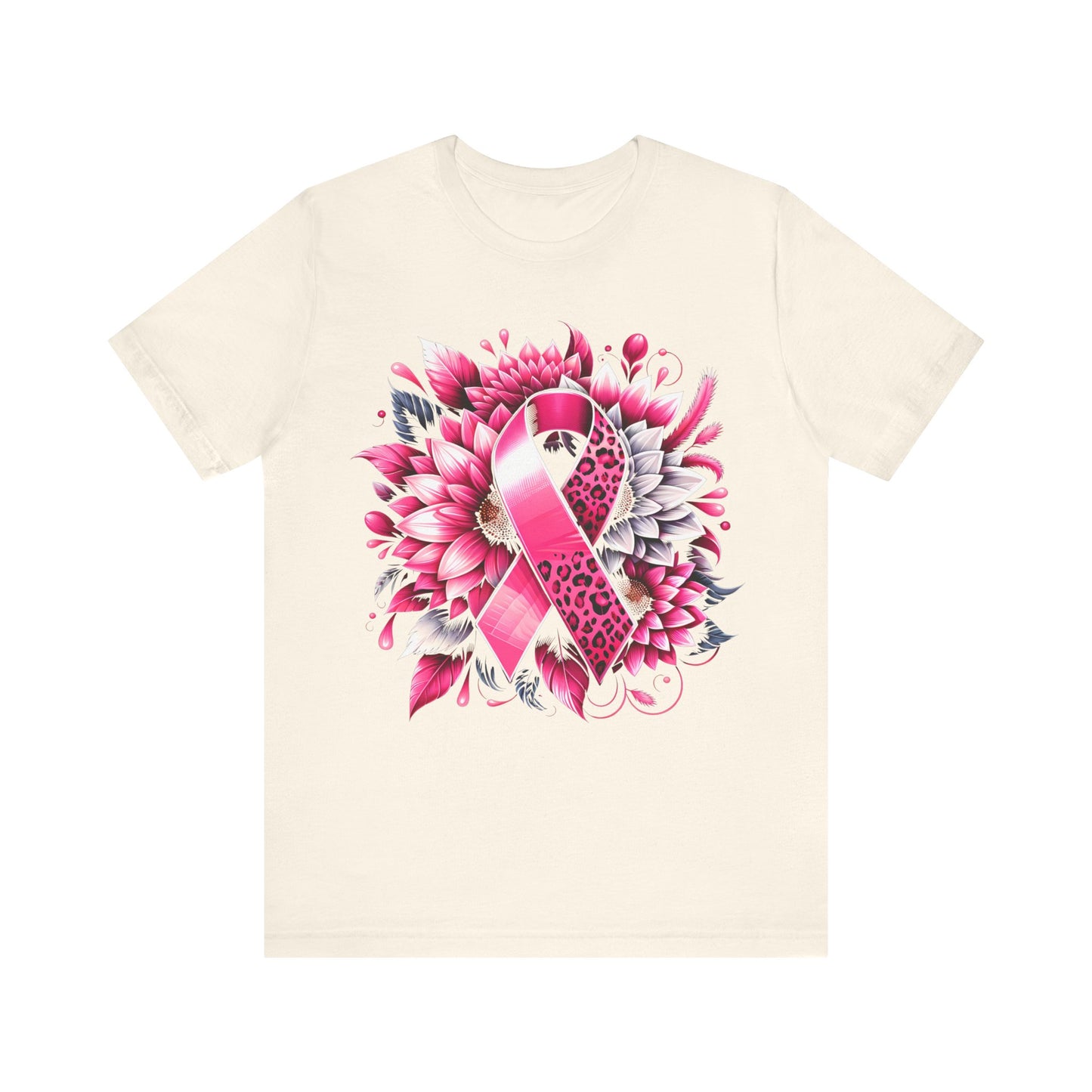 Breast Cancer Awareness Flower and Ribbon Jersey Short Sleeve Tee