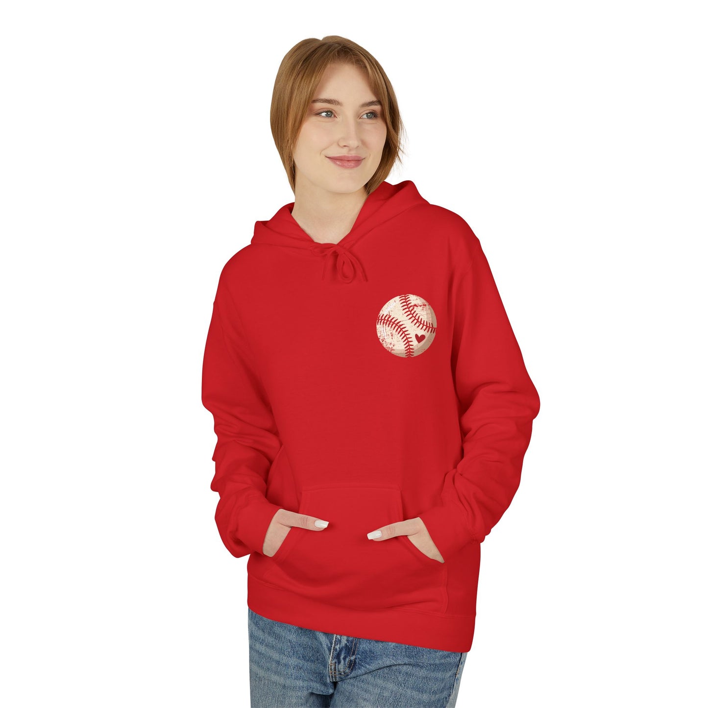 Distressed Baseball Heart Pocket Midweight Softstyle Fleece Hoodie