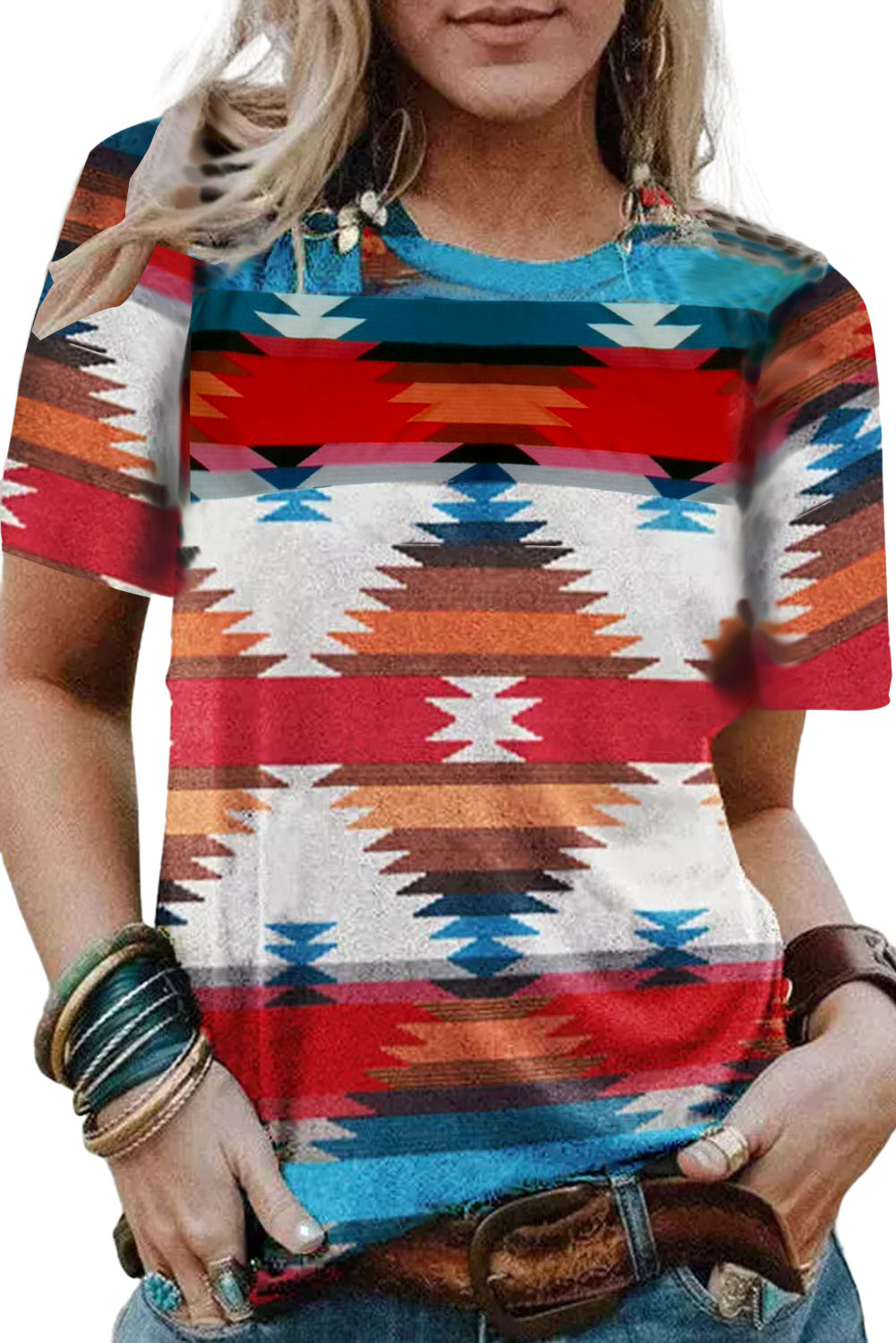 Aztec Geometric Print Hollowed Neckline Tank Top