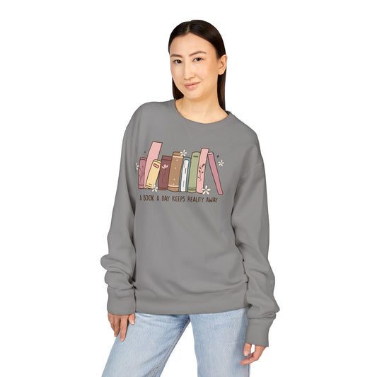 A Book A Day Keeps Reality Away ComfortWash® Garment Dyed Crewneck Sweatshirt