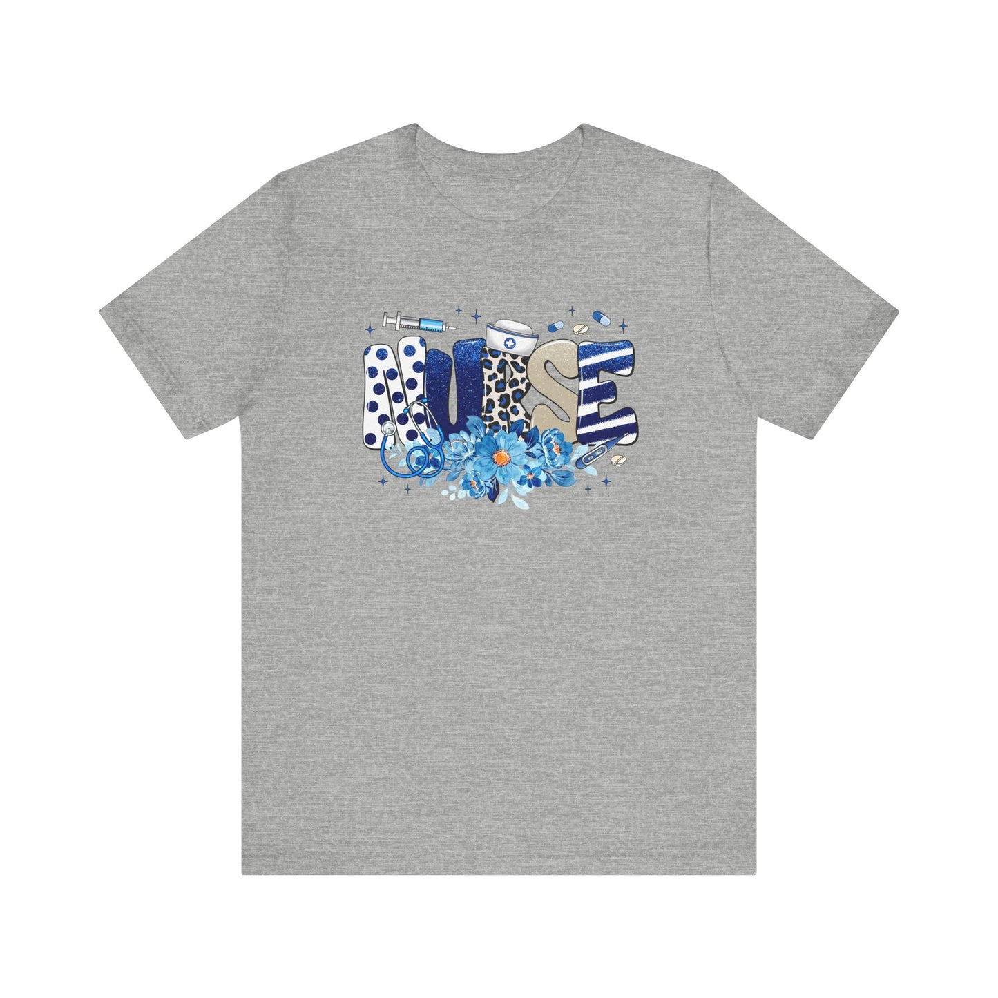 Blue Floral Nurse Jersey Short Sleeve Tee