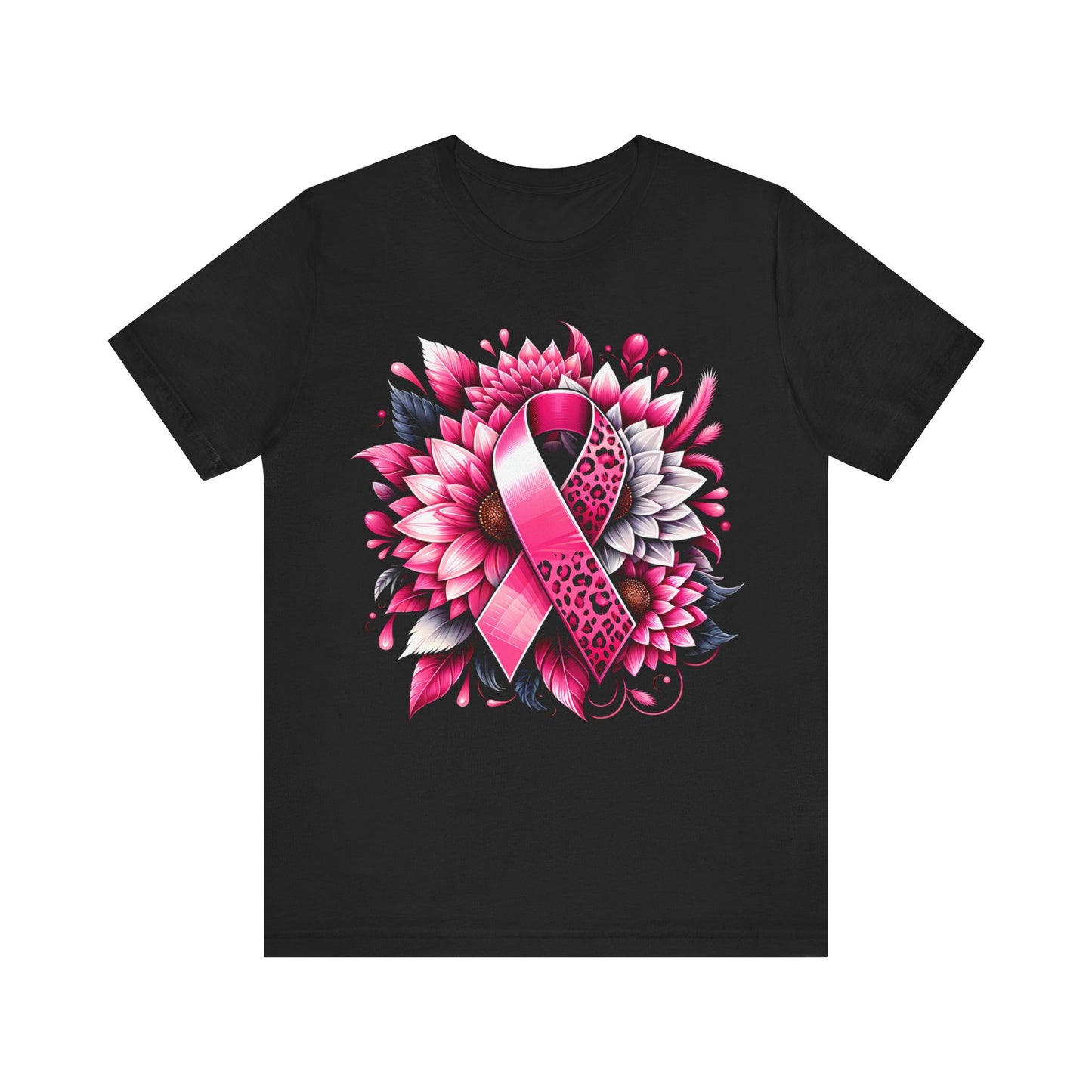 Breast Cancer Awareness Flower and Ribbon Jersey Short Sleeve Tee