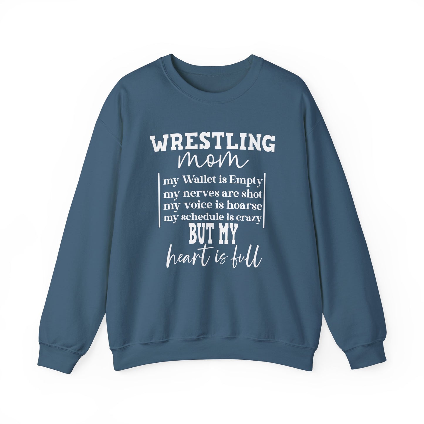 Wrestling Mom Heart Is Full Heavy Blend™ Crewneck Sweatshirt