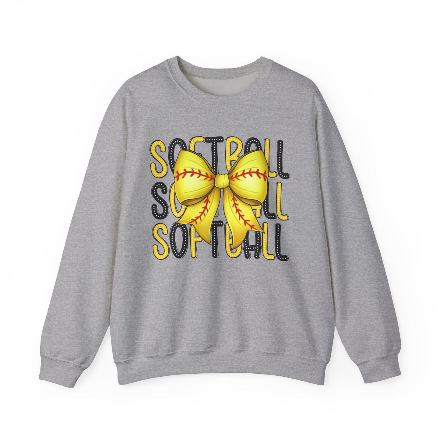 Stacked Softball Bow Heavy Blend™ Crewneck Sweatshirt