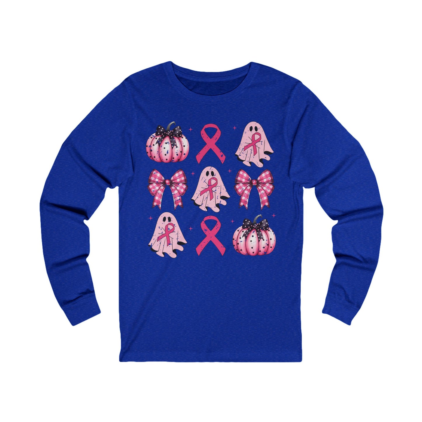 Coquette Breast Cancer Ghost Pumpkin Jersey Long Sleeve Tee