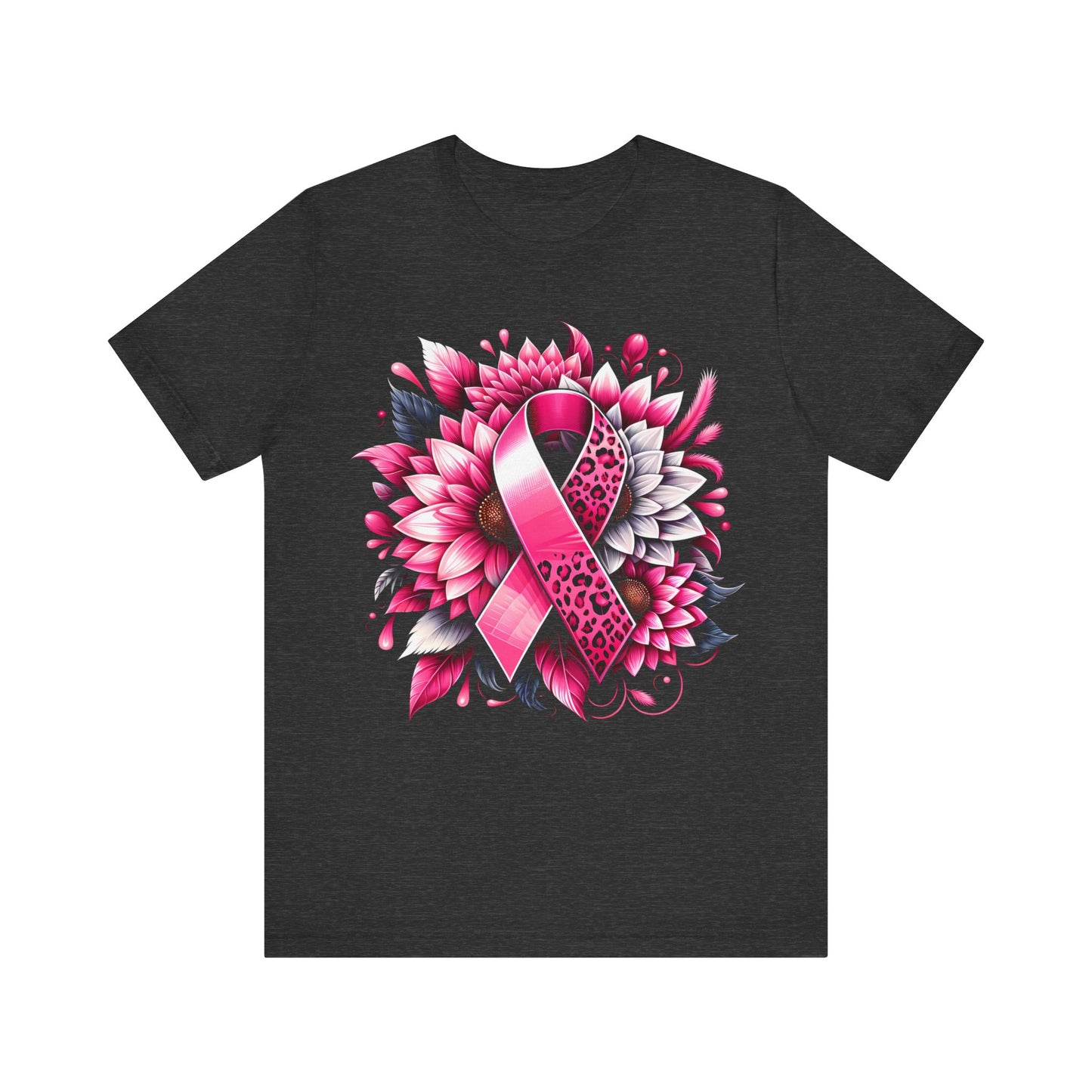Breast Cancer Awareness Flower and Ribbon Jersey Short Sleeve Tee