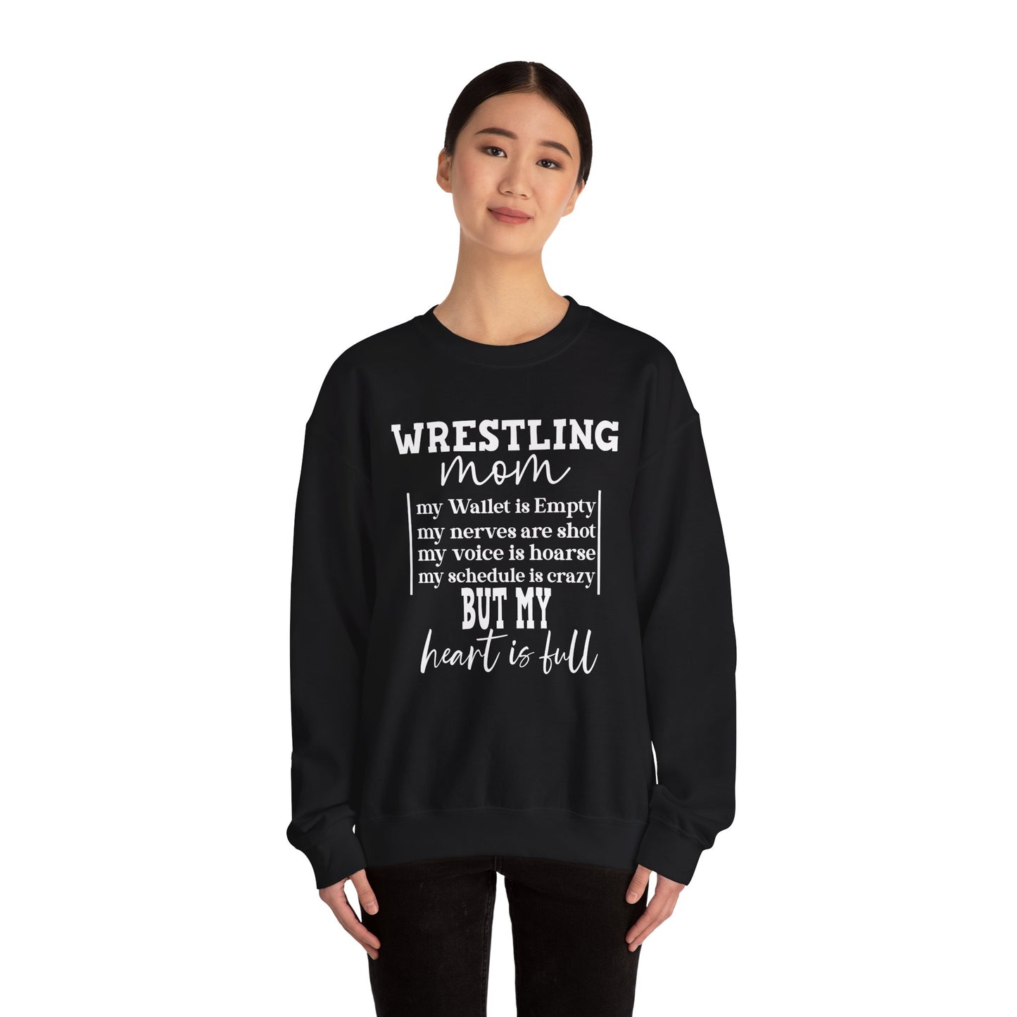 Wrestling Mom Heart Is Full Heavy Blend™ Crewneck Sweatshirt
