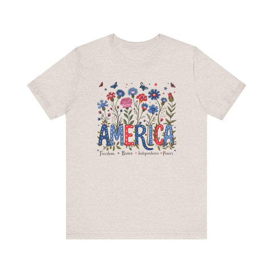 America Flowers Jersey Short Sleeve Tee