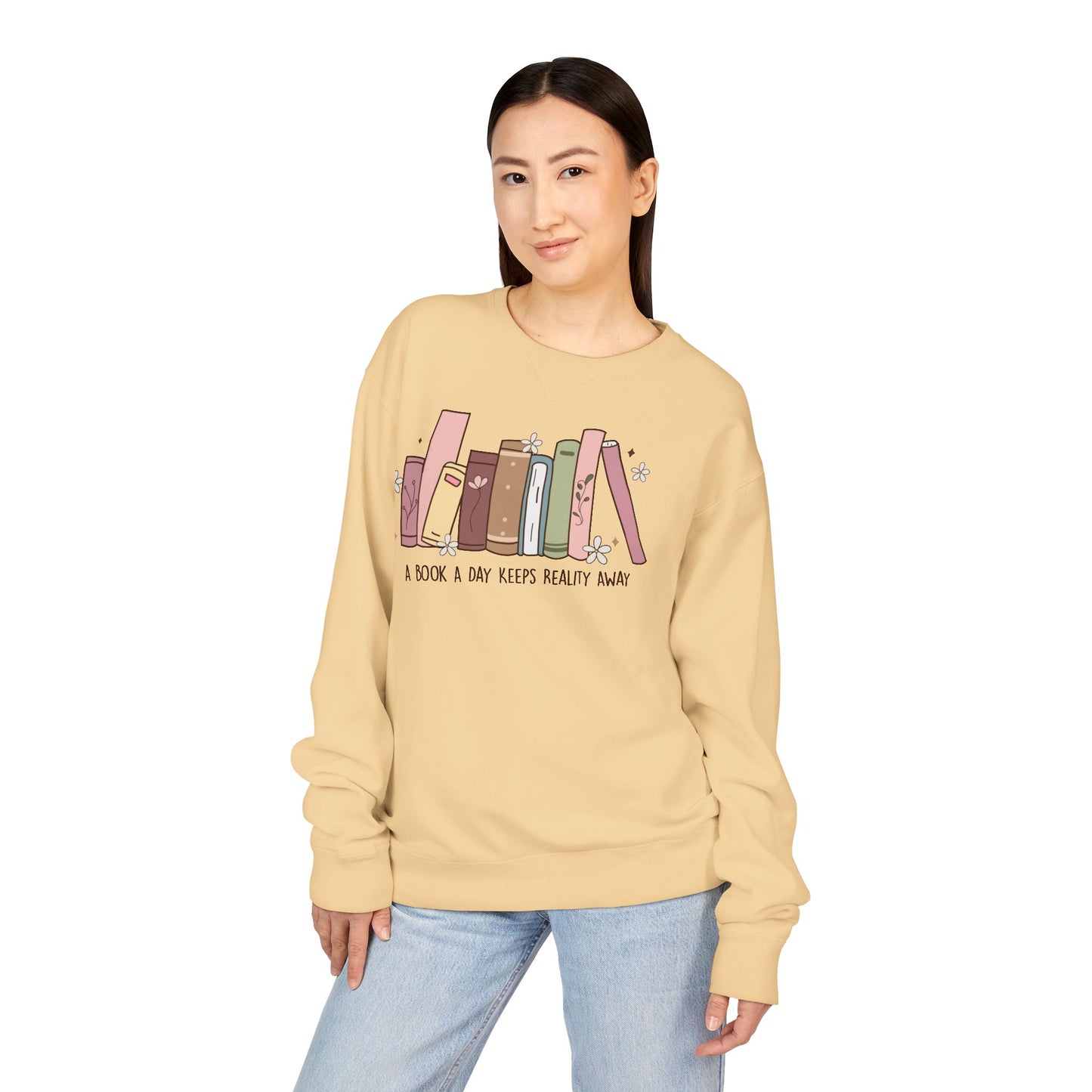 A Book A Day Keeps Reality Away ComfortWash® Garment Dyed Crewneck Sweatshirt
