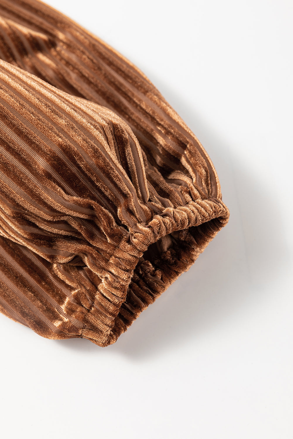 Chestnut Half Zip V Neck Ribbed Velvet Top