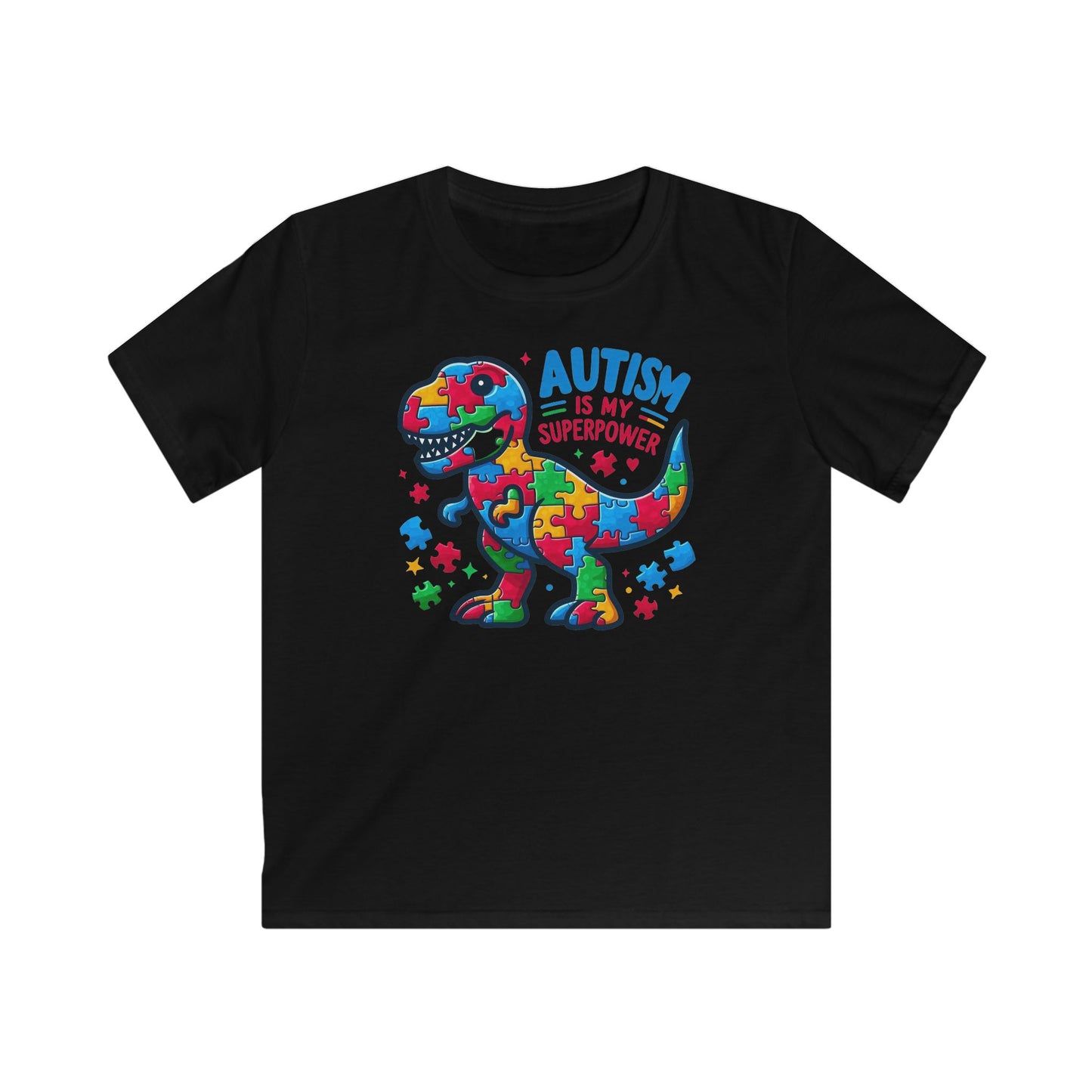 Autism Is My Superpower Dino Kids Softstyle Tee