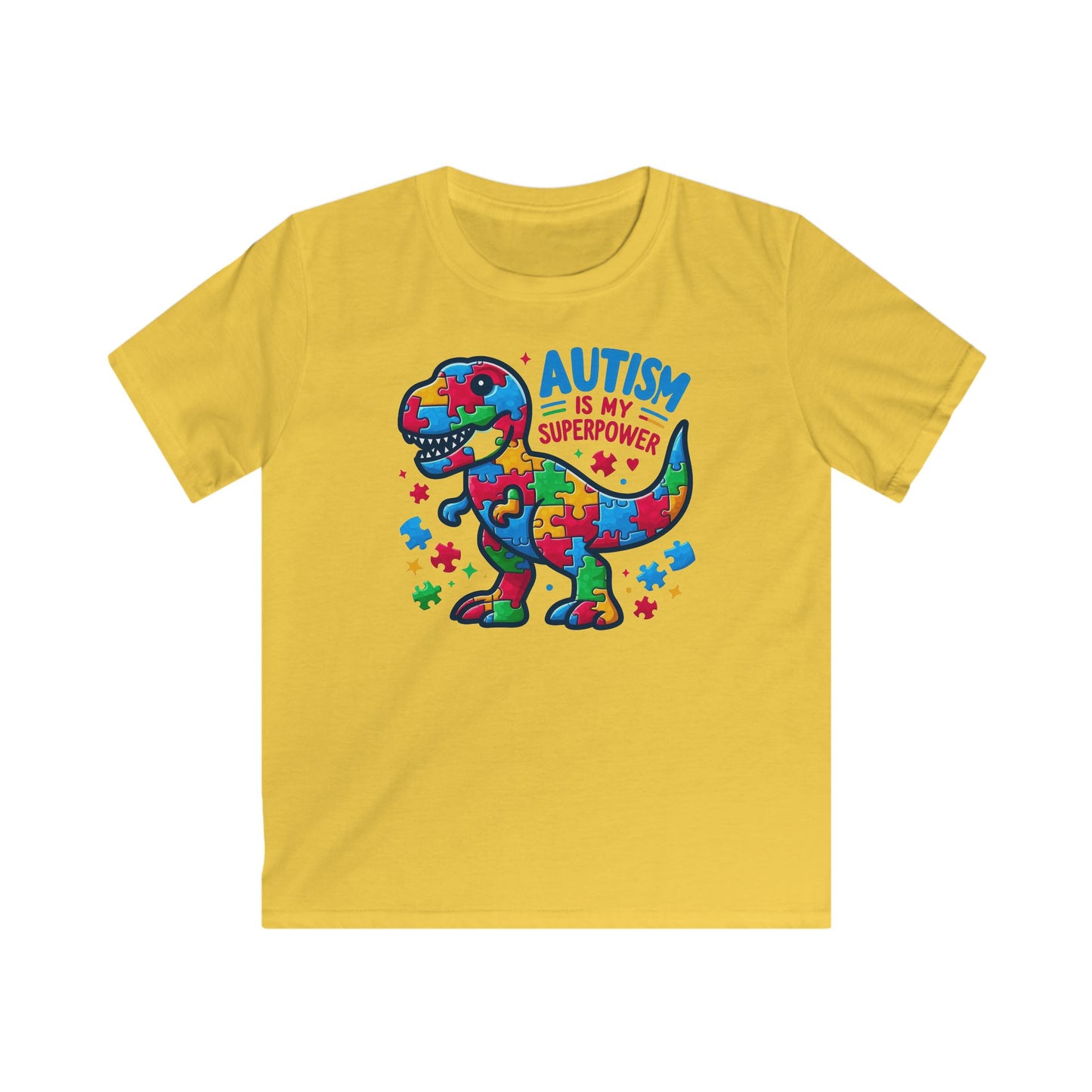 Autism Is My Superpower Dino Kids Softstyle Tee