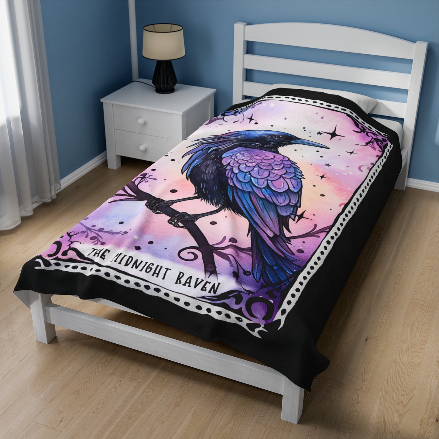 The Midnight Raven Tarot Card Velveteen Plush Blanket