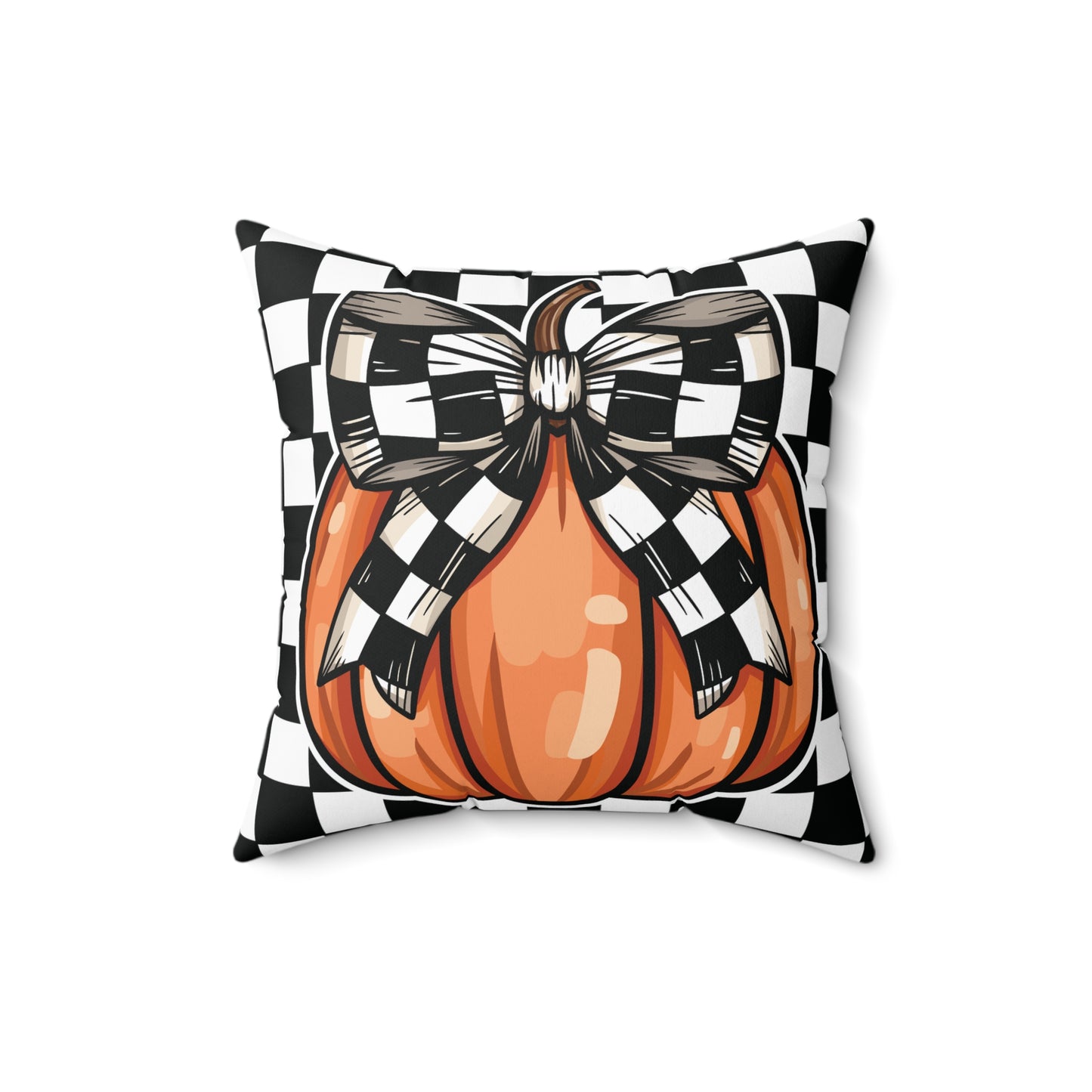 Checkered Pumpkin Spun Polyester Square Pillow