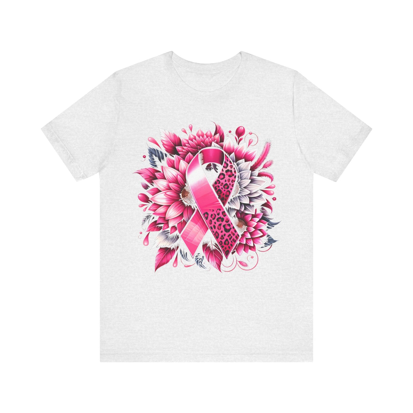 Breast Cancer Awareness Flower and Ribbon Jersey Short Sleeve Tee