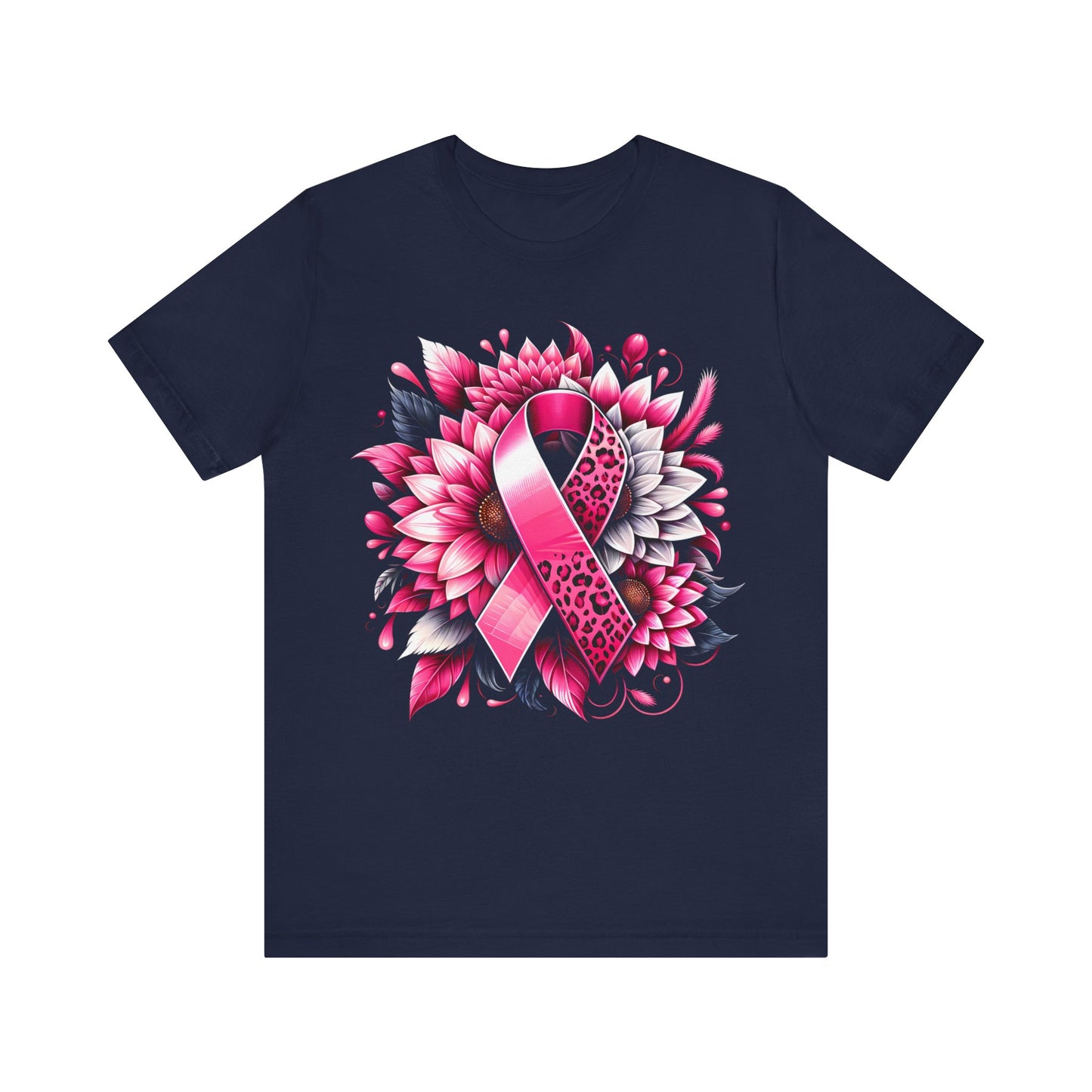Breast Cancer Awareness Flower and Ribbon Jersey Short Sleeve Tee