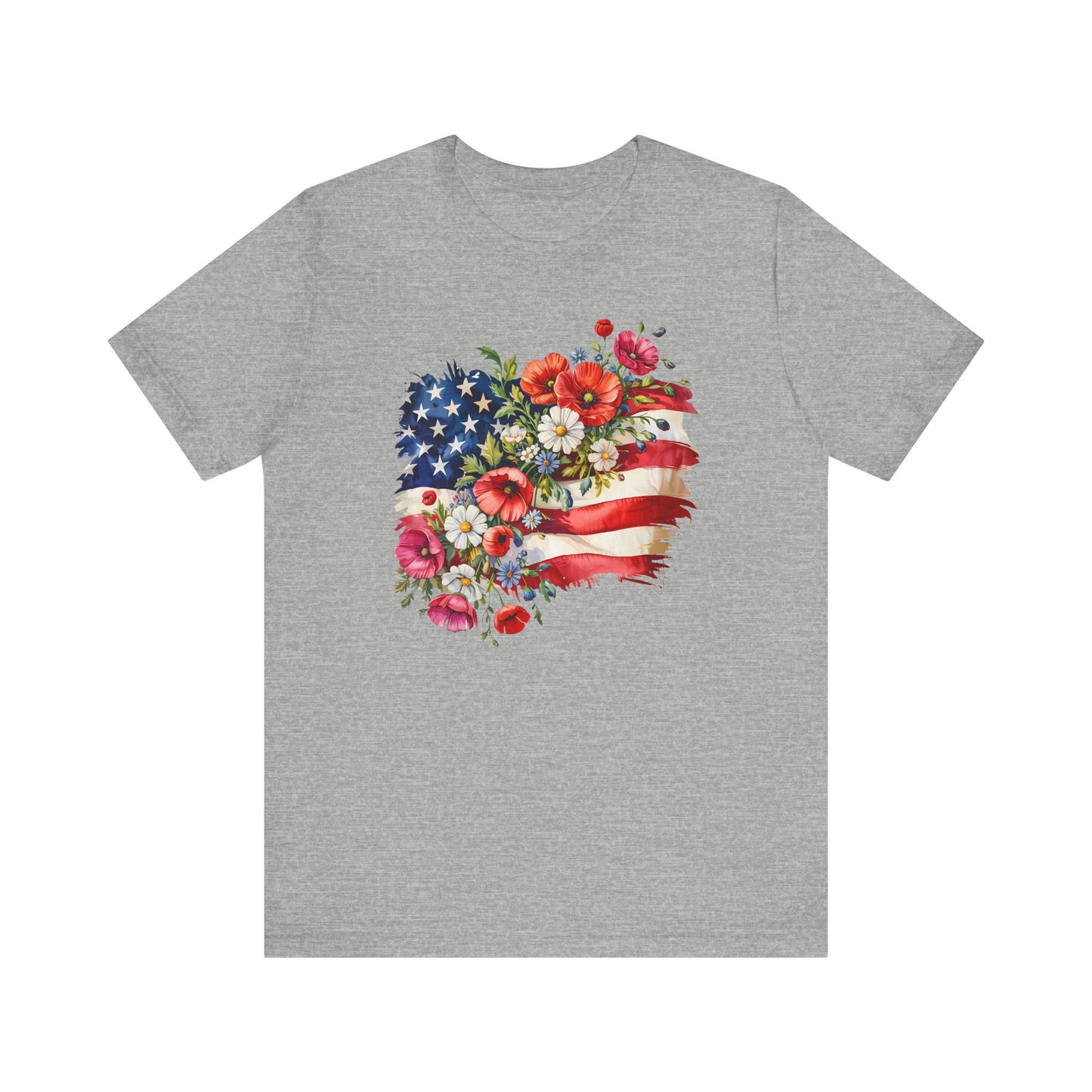 Floral American Flag Jersey Short Sleeve Tee