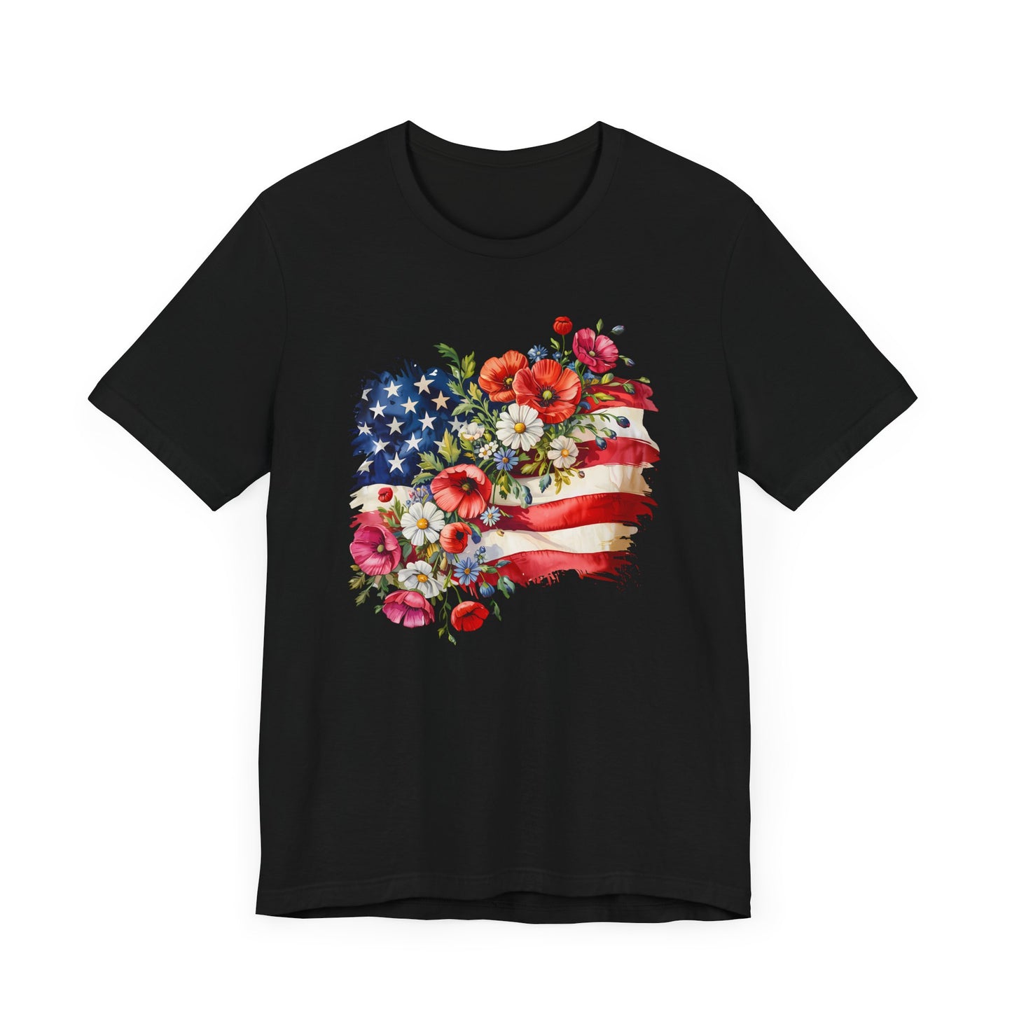 Floral American Flag Jersey Short Sleeve Tee