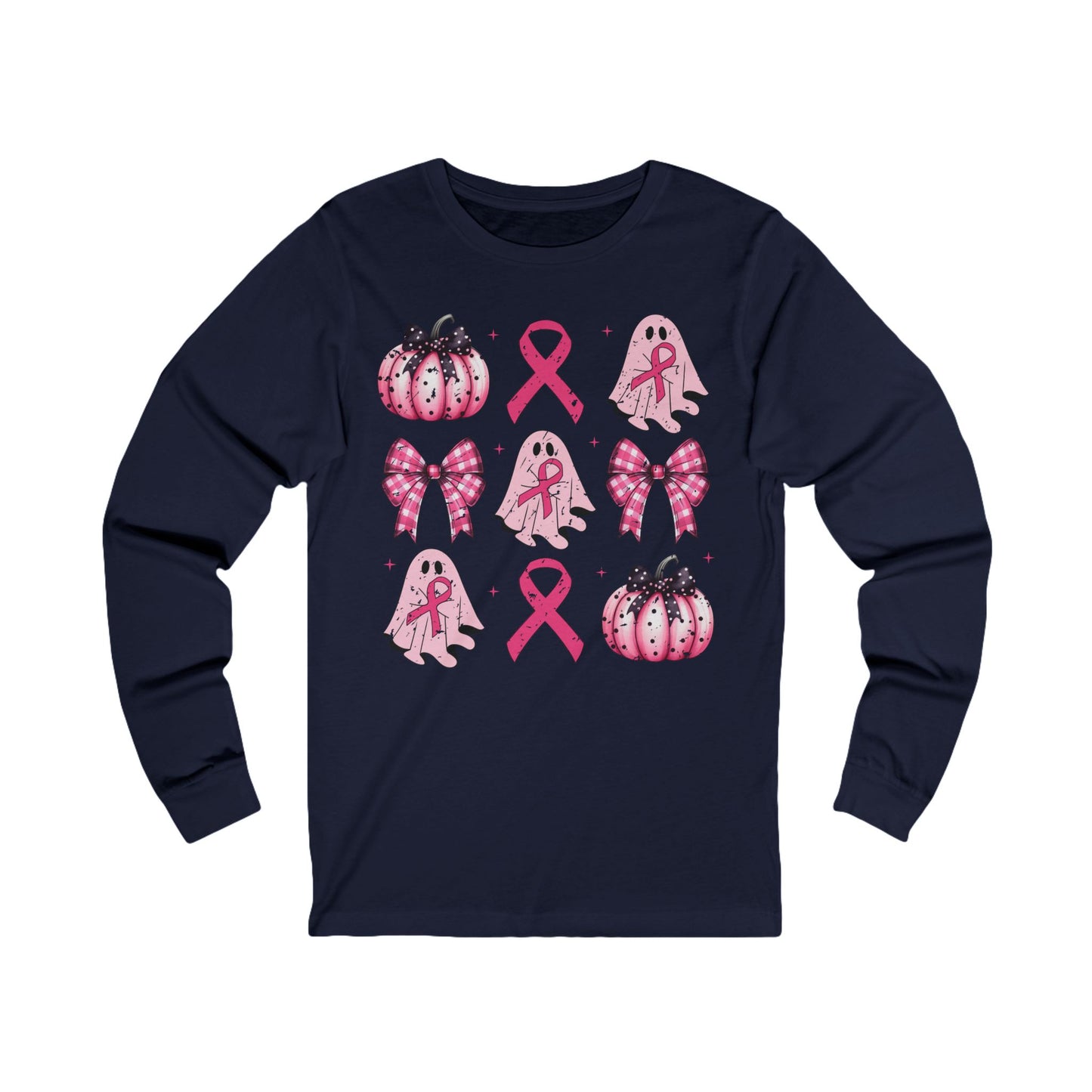 Coquette Breast Cancer Ghost Pumpkin Jersey Long Sleeve Tee
