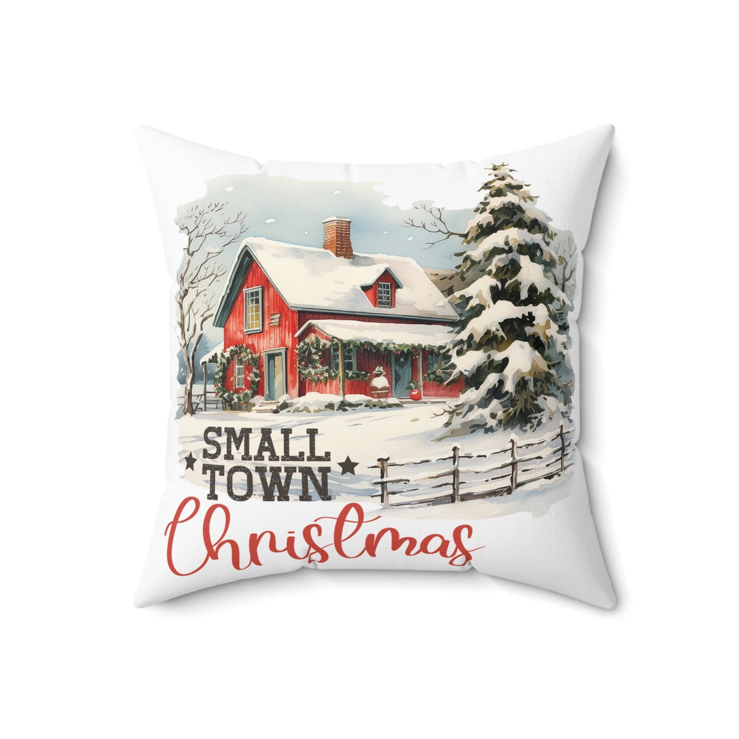 Small Town Christmas Spun Polyester Square Pillow