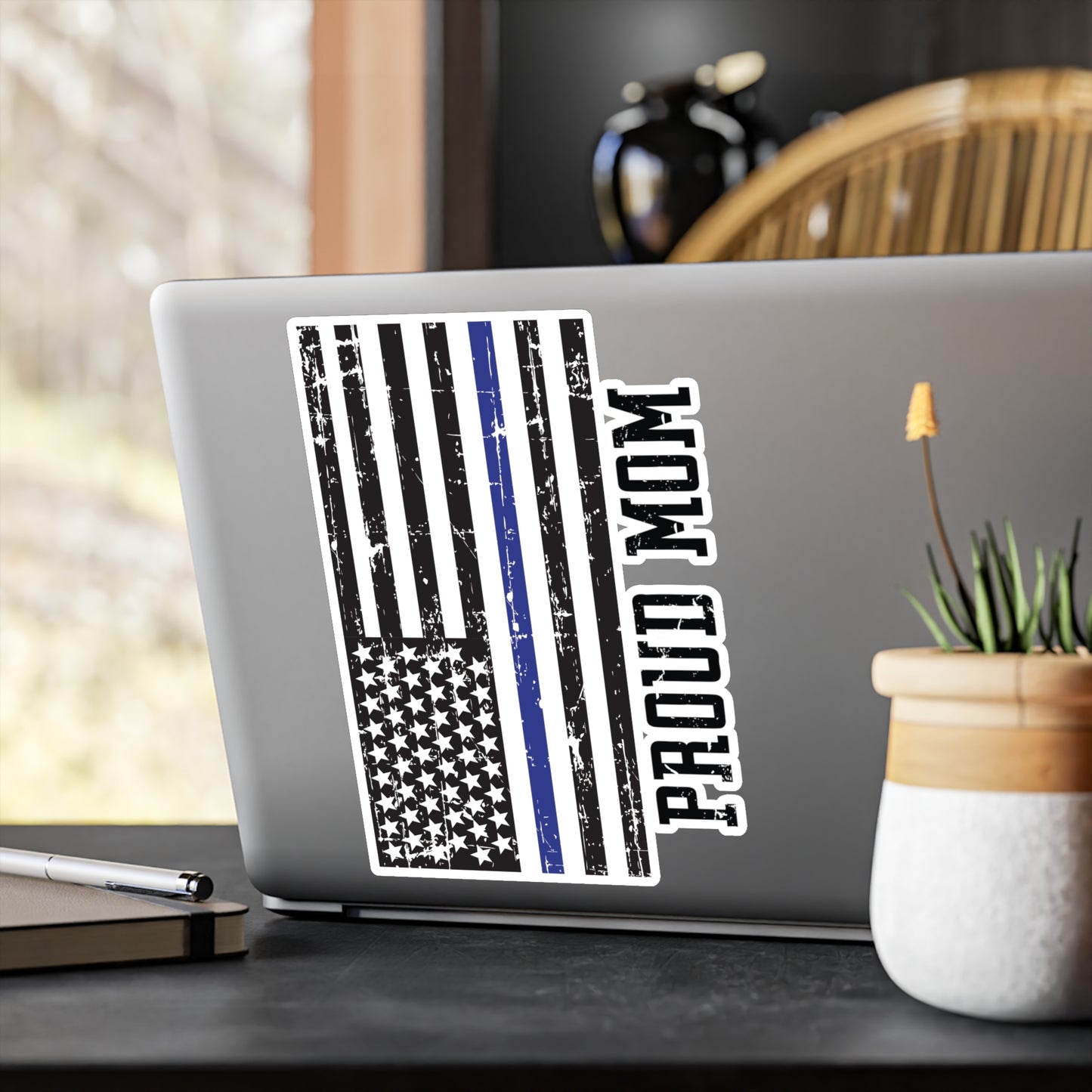 Proud Mom Blue Line Flag Kiss-Cut Vinyl Decals