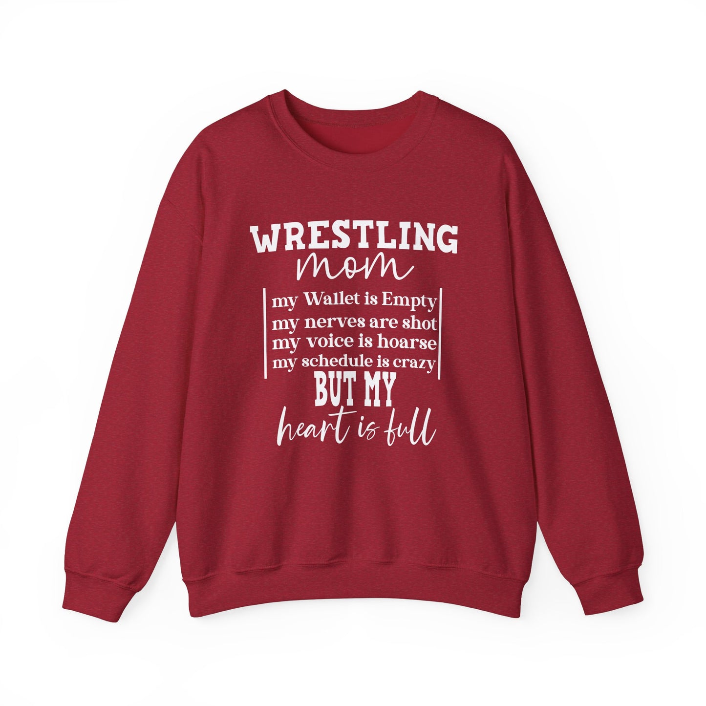 Wrestling Mom Heart Is Full Heavy Blend™ Crewneck Sweatshirt