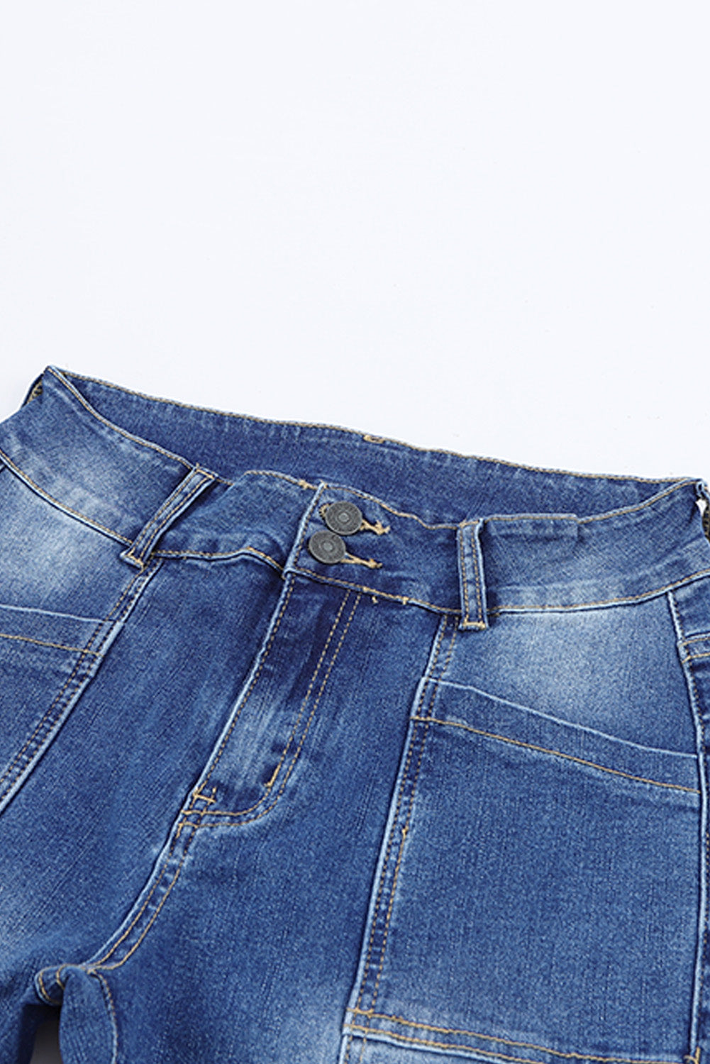 Blue Exposed Seam Split Flare Jeans