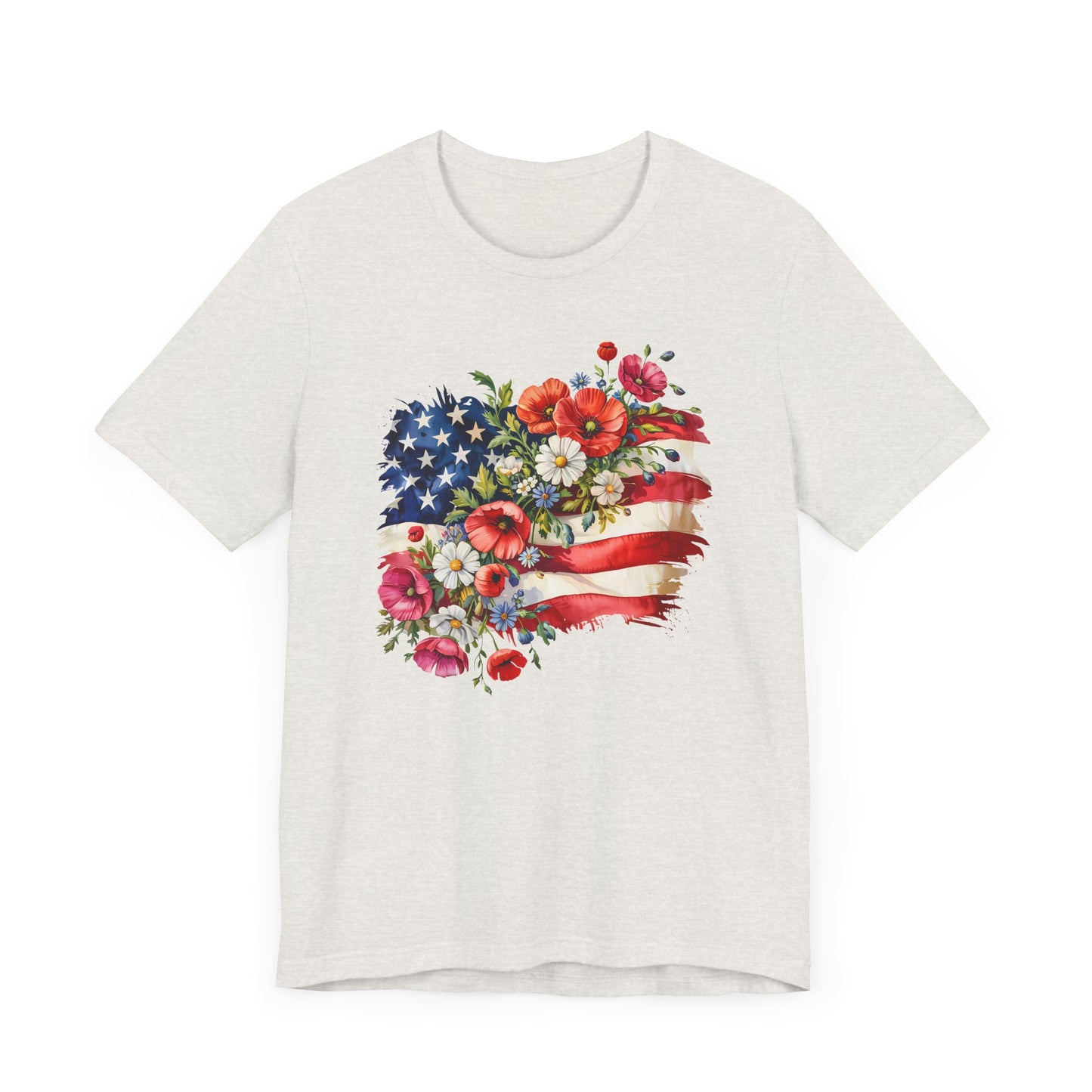 Floral American Flag Jersey Short Sleeve Tee