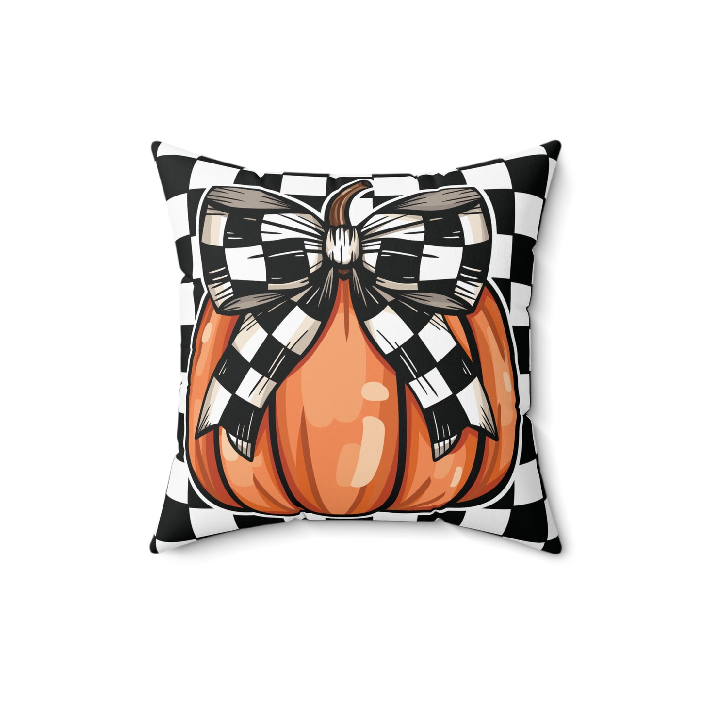Checkered Pumpkin Spun Polyester Square Pillow