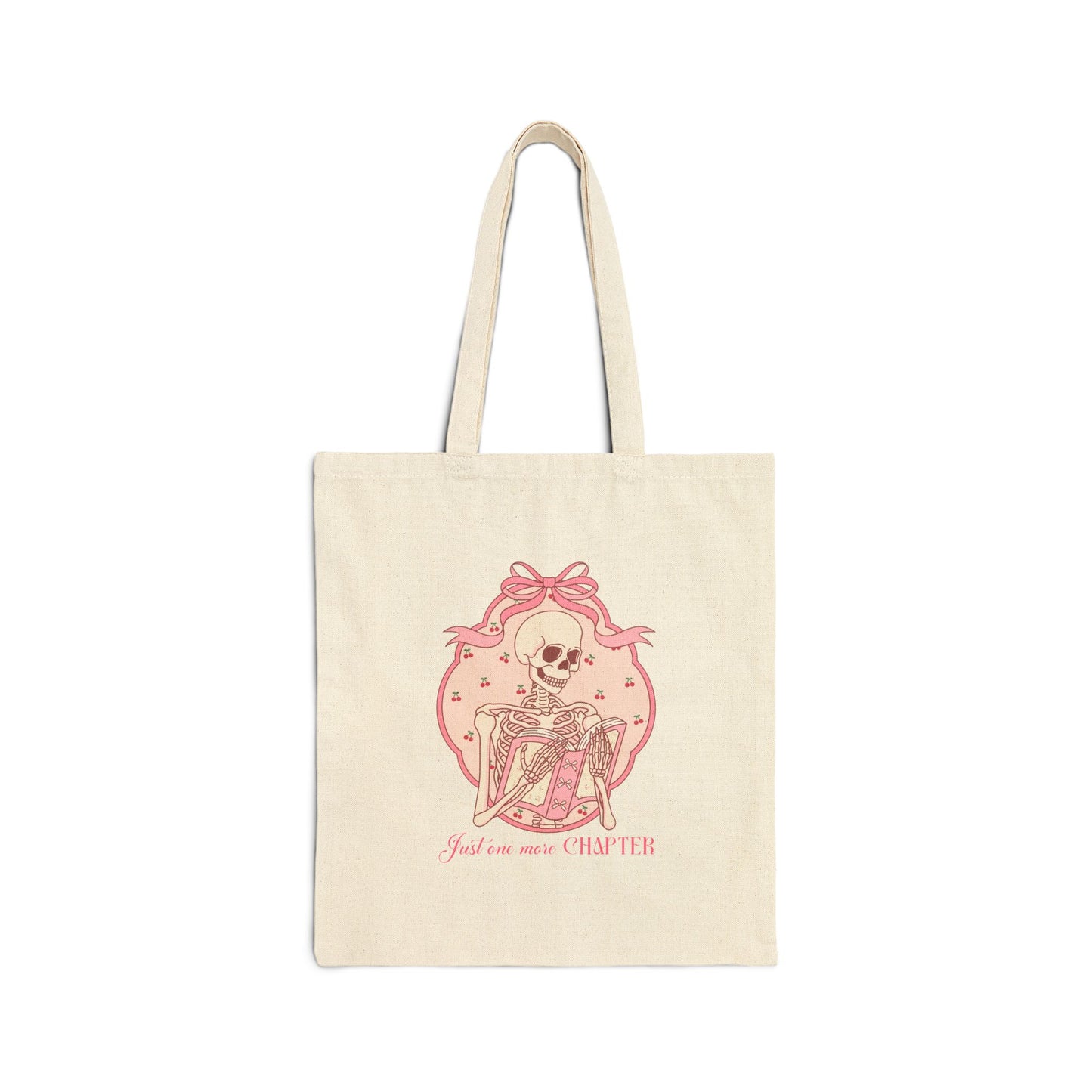Just One More Chapter Skellie and Cherries Cotton Canvas Tote Bag
