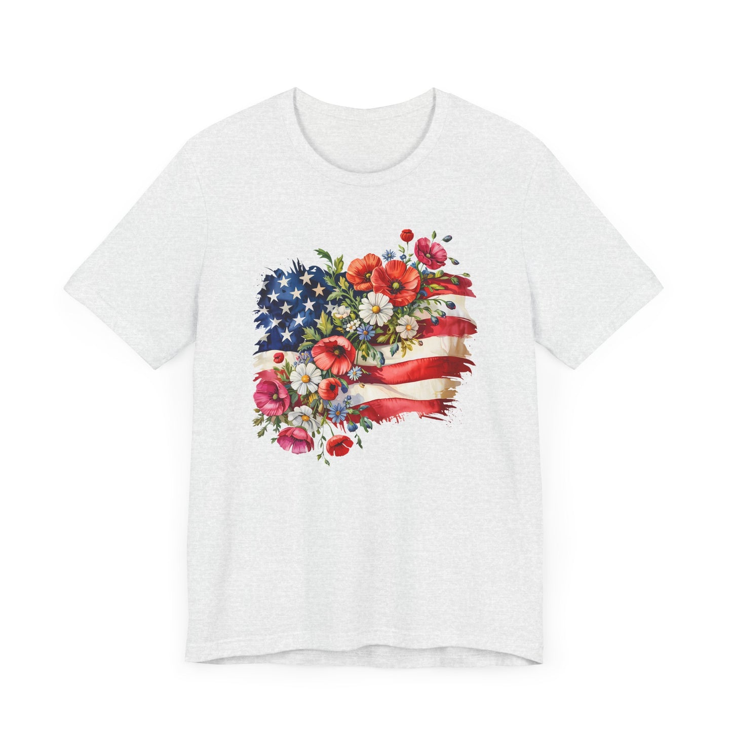 Floral American Flag Jersey Short Sleeve Tee