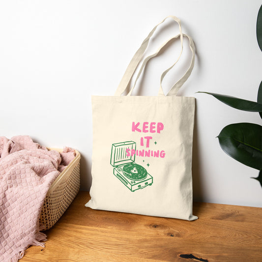 Keep It Spinning Cotton Canvas Tote Bag