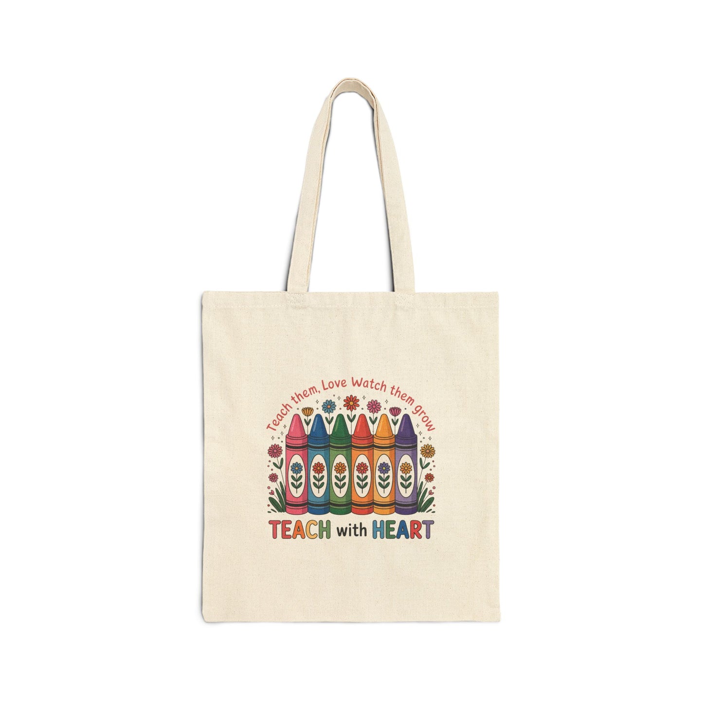 Teach With Heart Cotton Canvas Tote Bag