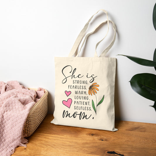 She Is Mom Cotton Canvas Tote Bag