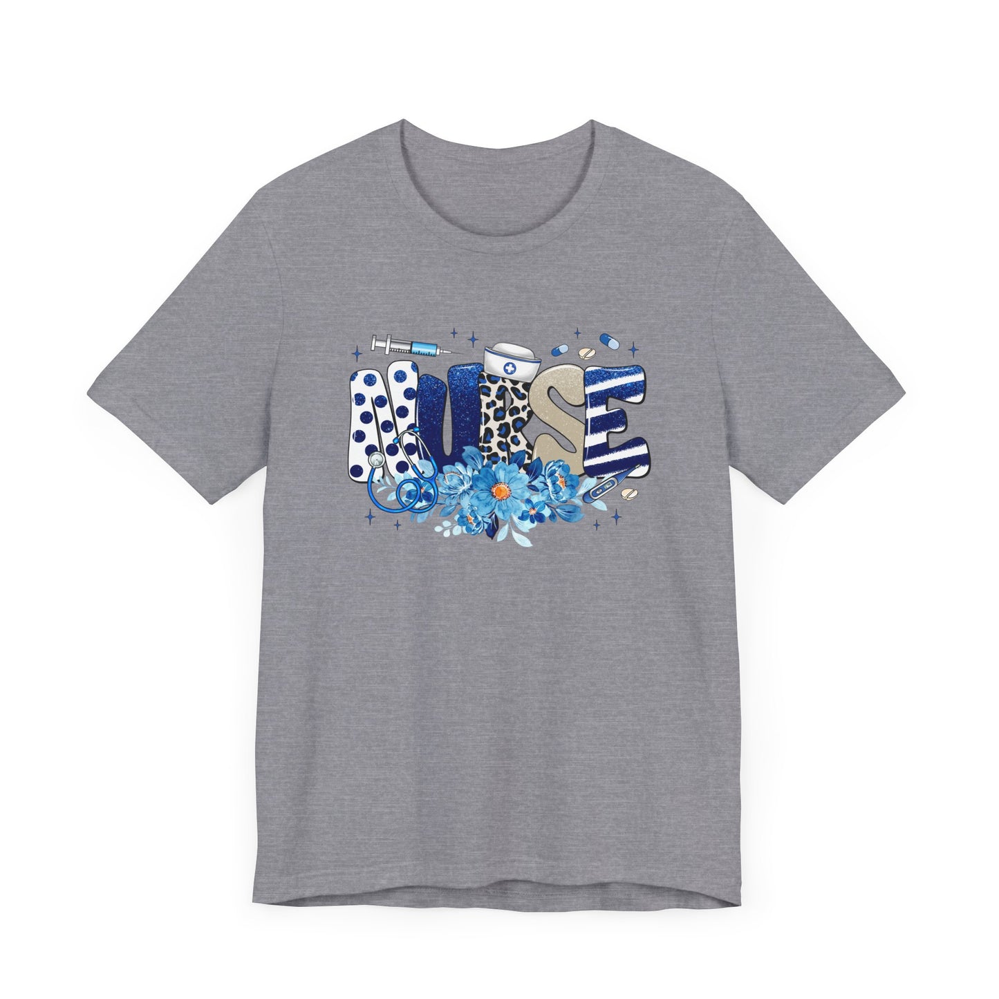 Blue Floral Nurse Jersey Short Sleeve Tee