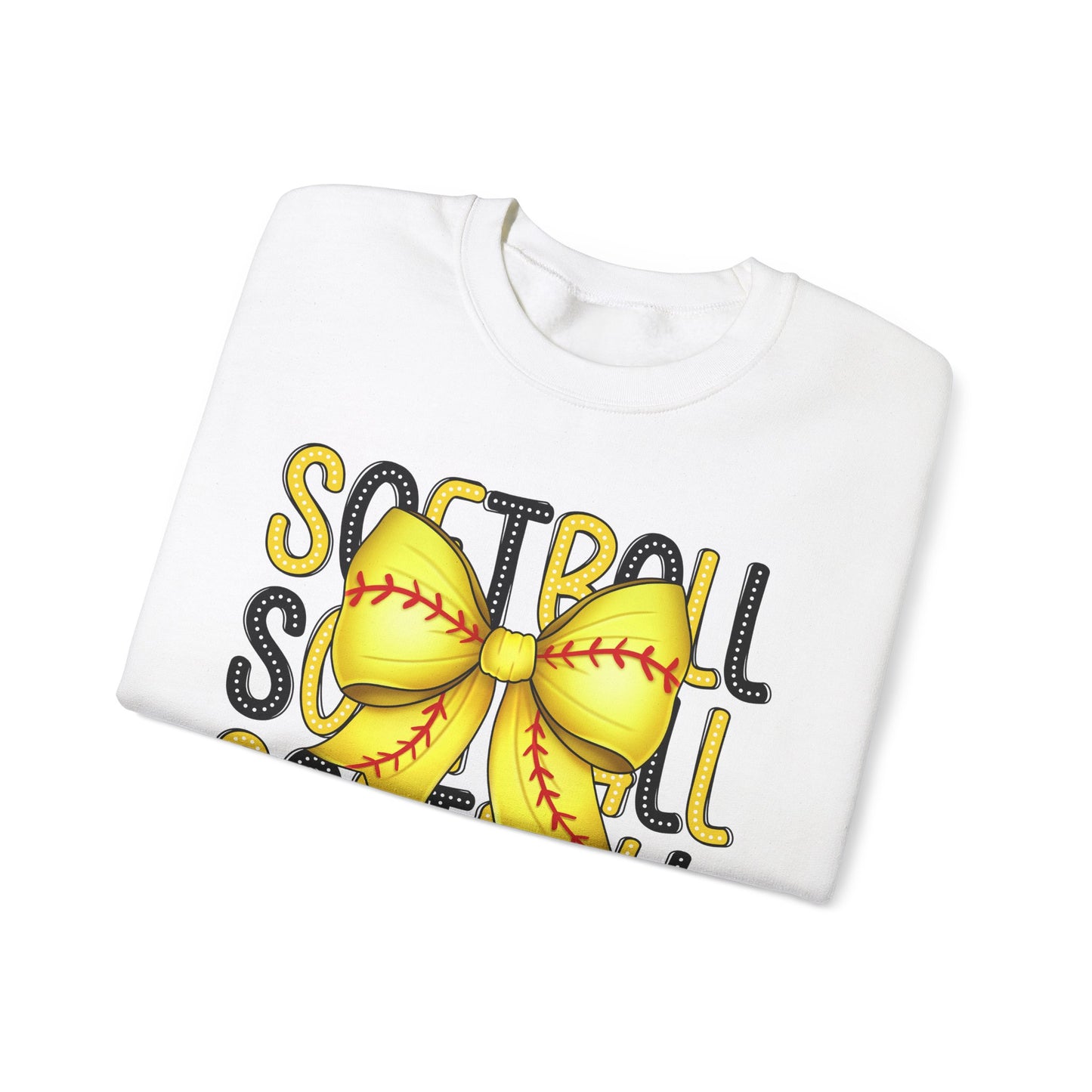 Stacked Softball Bow Heavy Blend™ Crewneck Sweatshirt