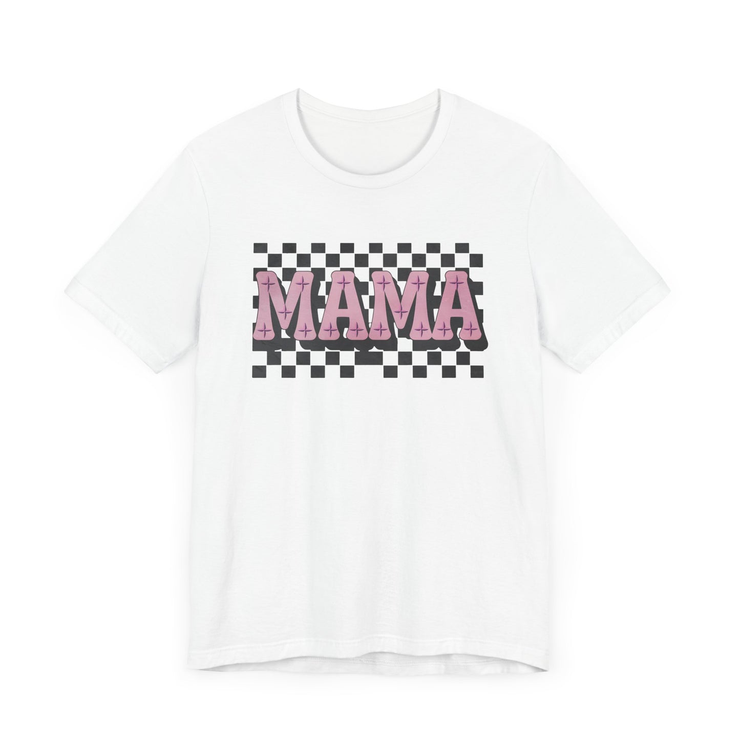 Mama Checkered Background Jersey Short Sleeve Tee