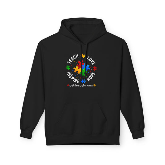 Teach Love Hope Inspire Autism Awareness Midweight Softstyle Fleece Hoodie