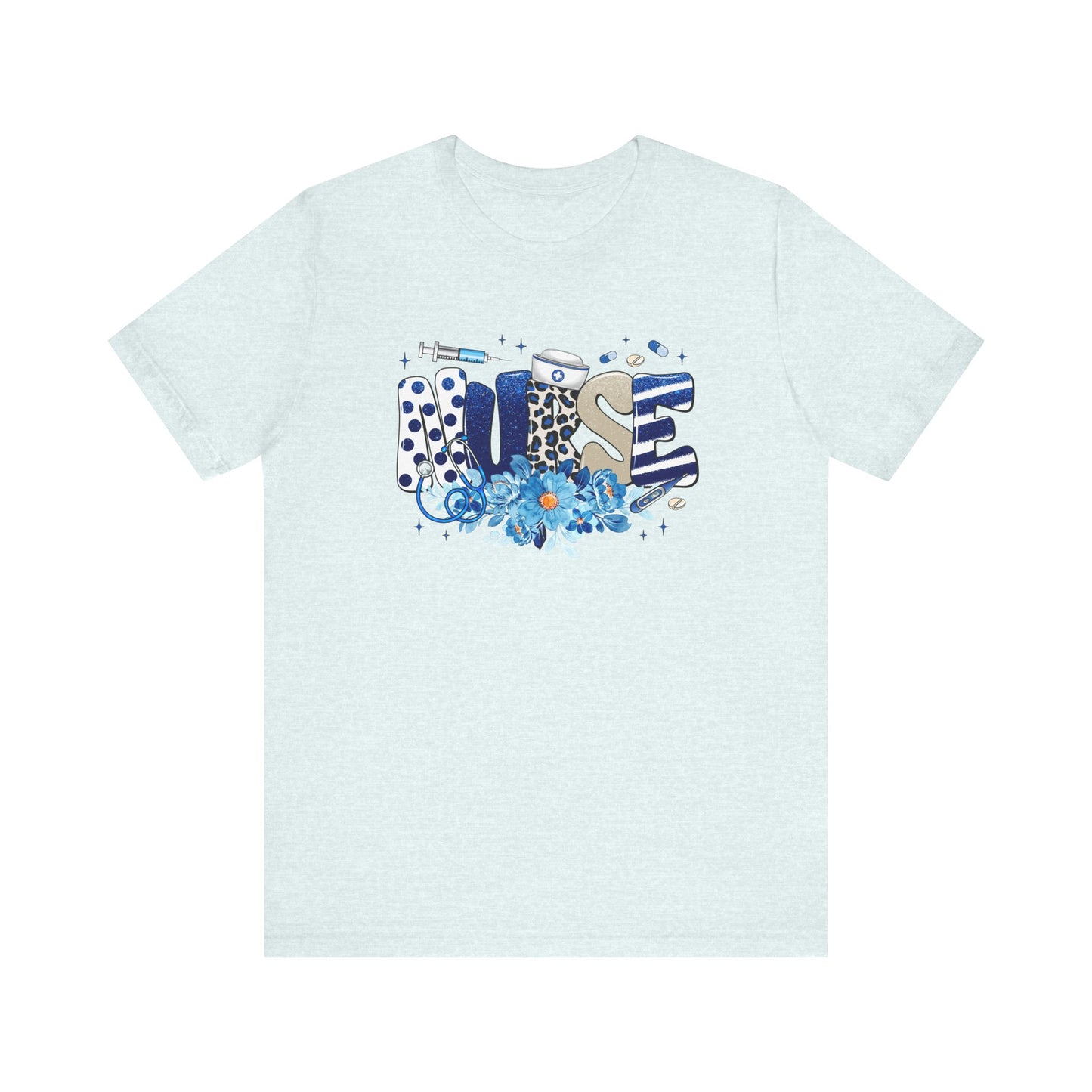 Blue Floral Nurse Jersey Short Sleeve Tee
