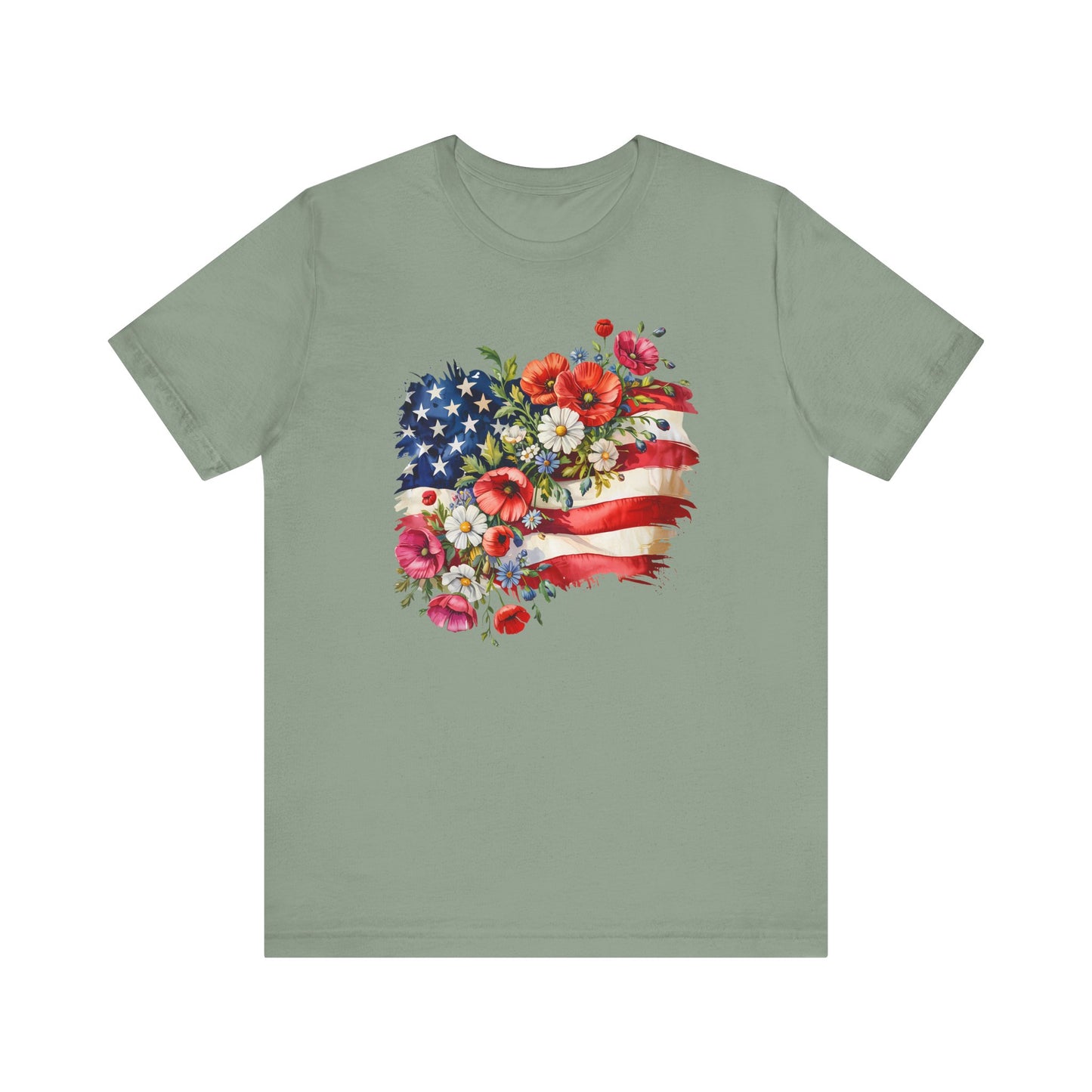 Floral American Flag Jersey Short Sleeve Tee