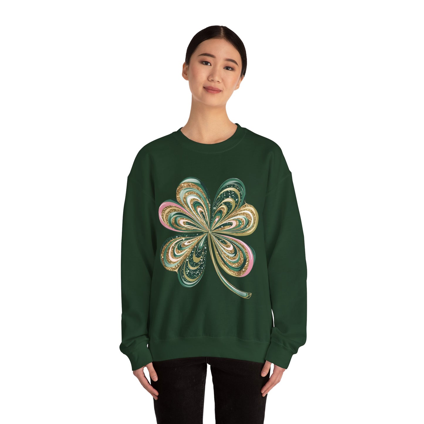 St Patricks Day Glitter Clover Heavy Blend™ Crewneck Sweatshirt