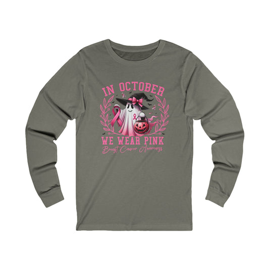 In October We Wear Pink Ghost Jersey Long Sleeve Tee