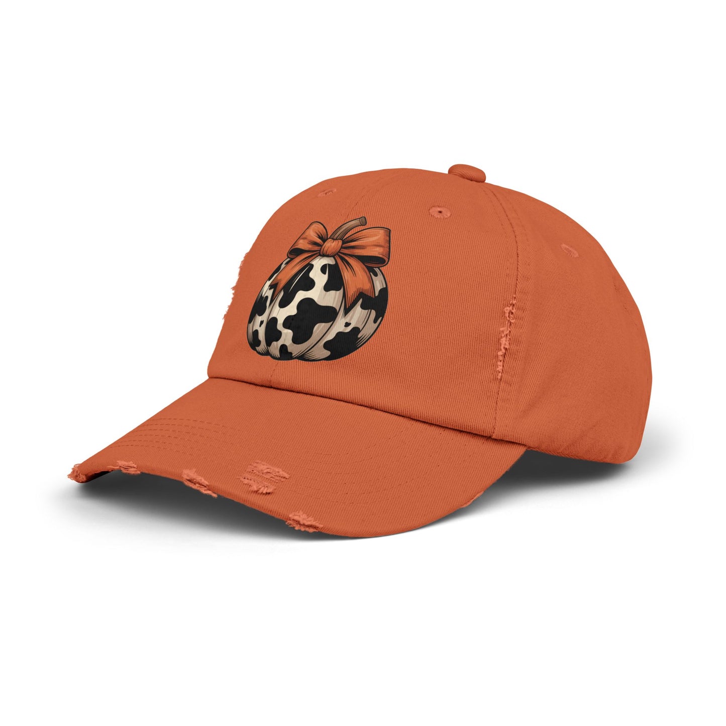 Fall Cow Print Pumpkin Distressed Cap
