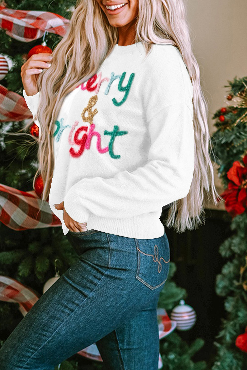 Black XOXO Glitter Print Round Neck Casual Sweater