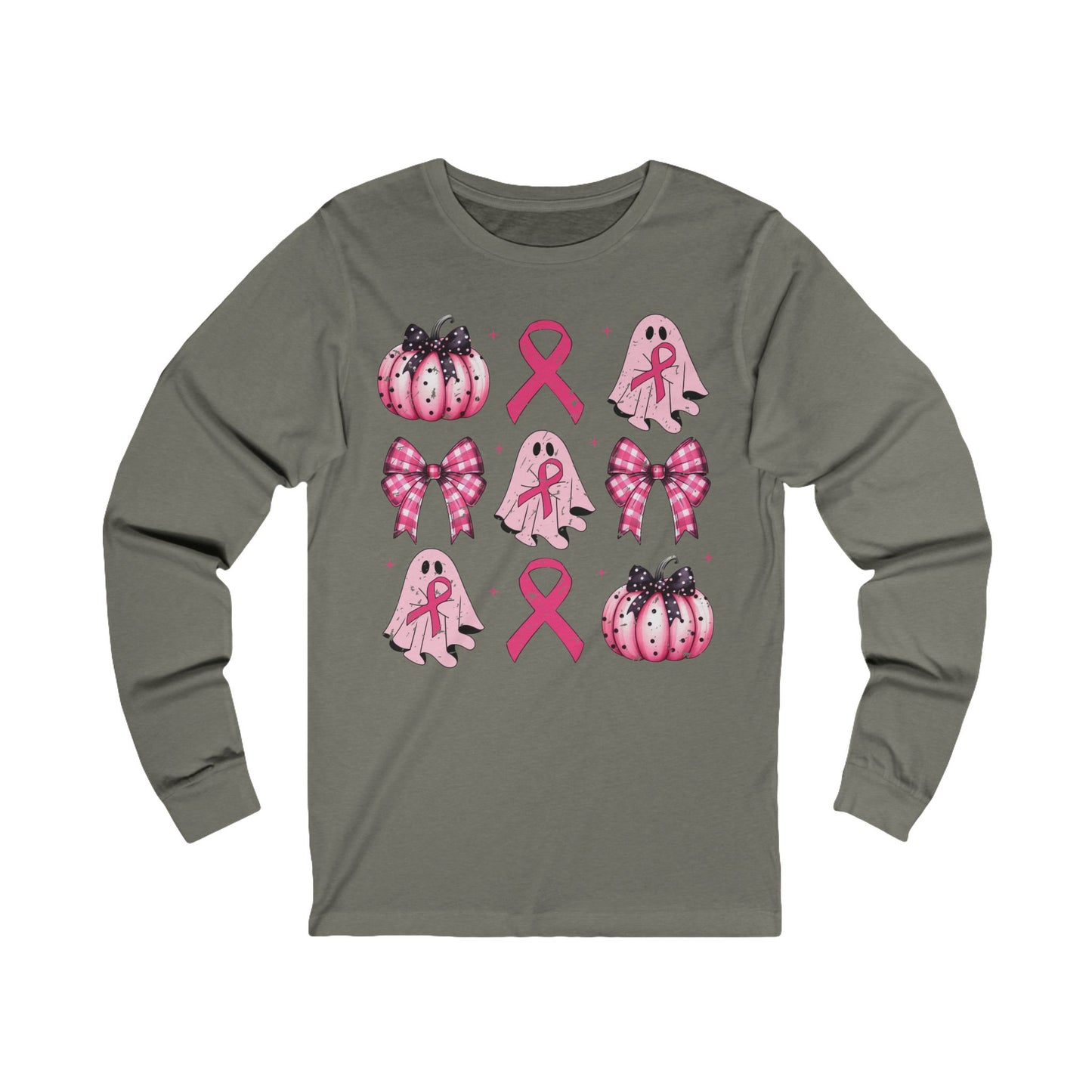 Coquette Breast Cancer Ghost Pumpkin Jersey Long Sleeve Tee