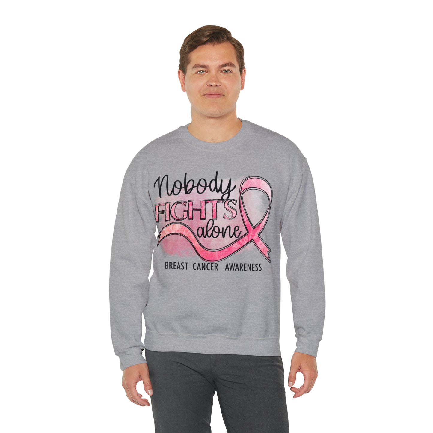 No One Fights Alone Breast Cancer Awareness Heavy Blend™ Crewneck Sweatshirt