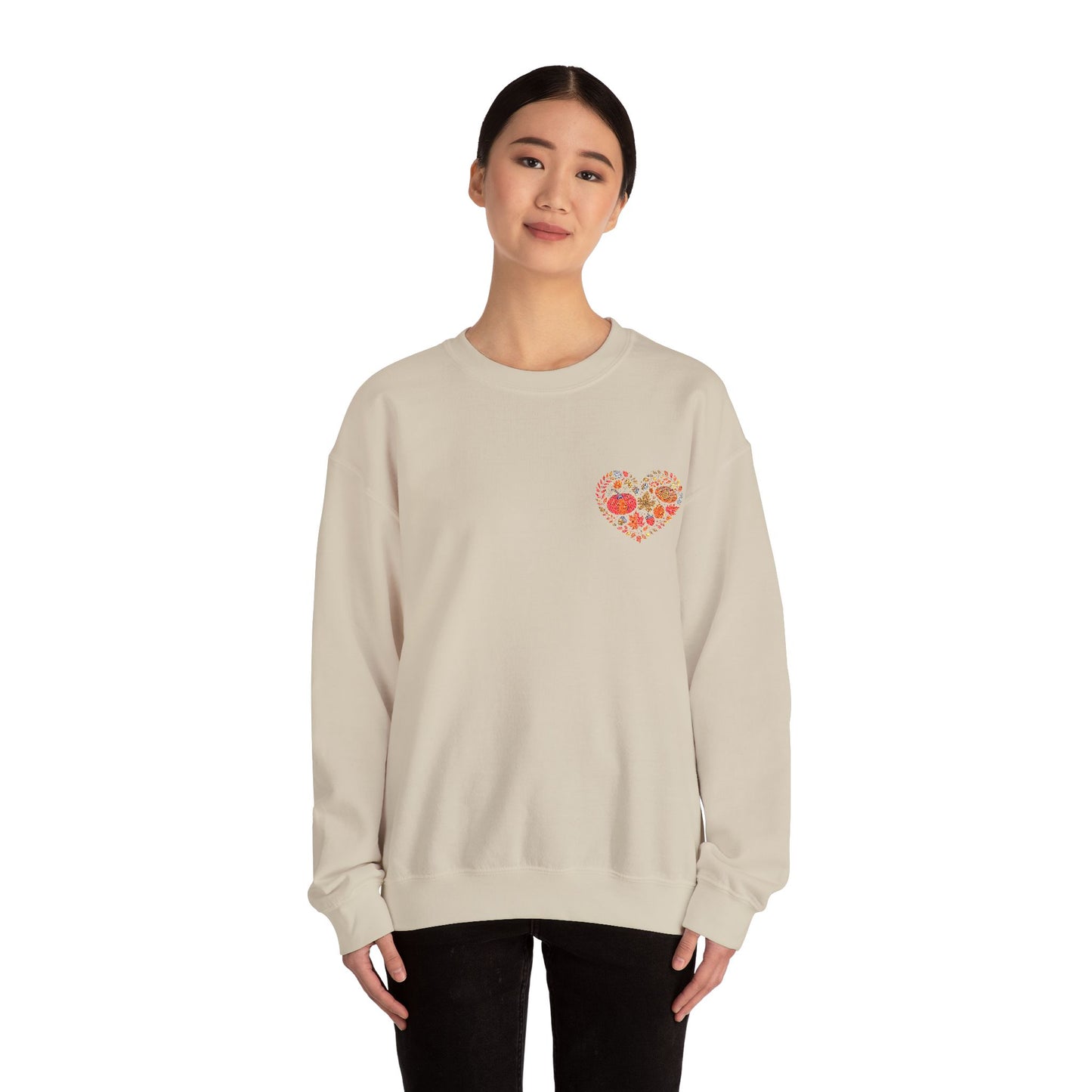 Embroidered Fall Heart Heavy Blend™ Crewneck Sweatshirt