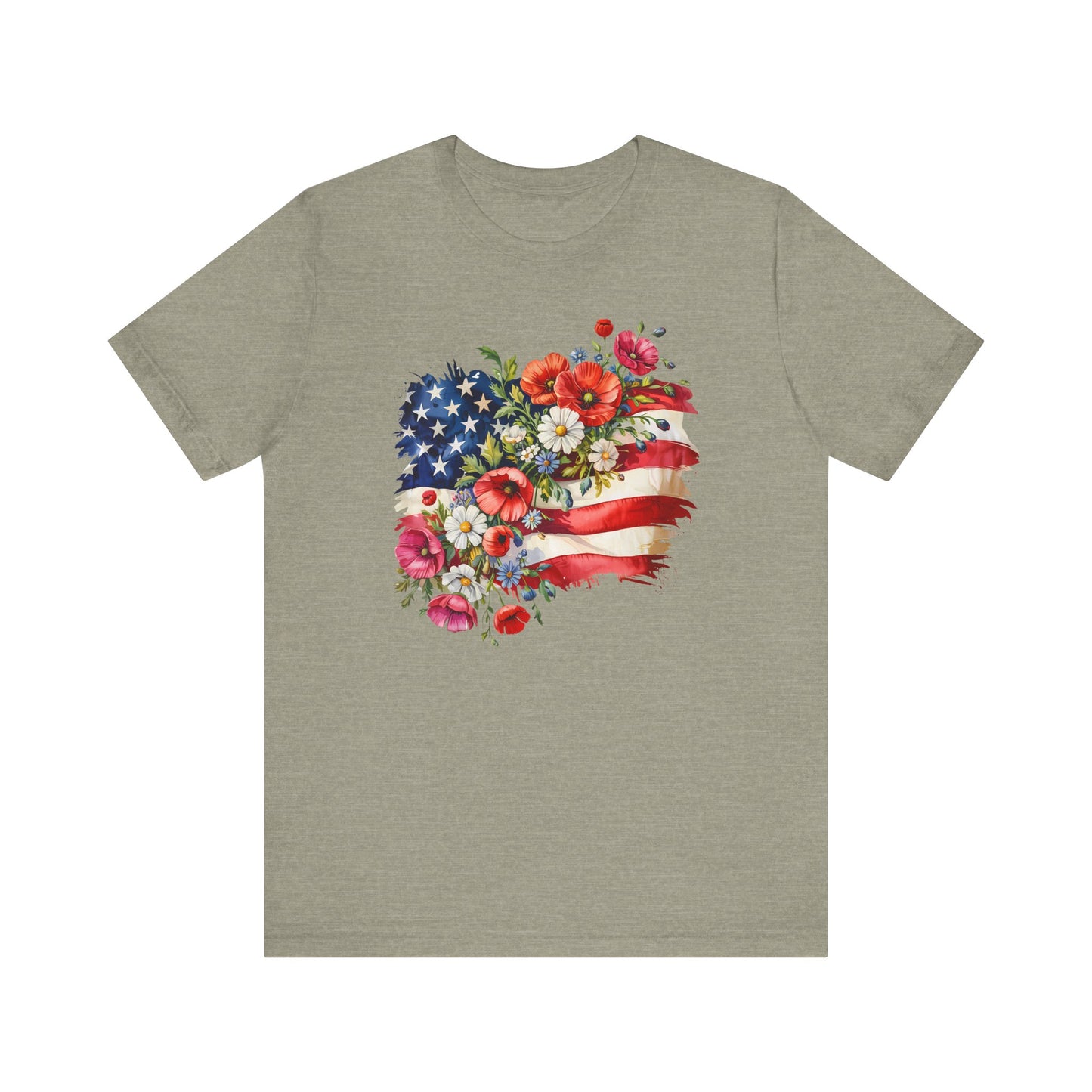 Floral American Flag Jersey Short Sleeve Tee