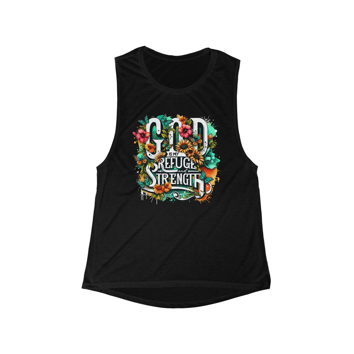 God Is My Refuge And Strength Flowy Scoop Muscle Tank