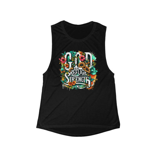 God Is My Refuge And Strength Flowy Scoop Muscle Tank